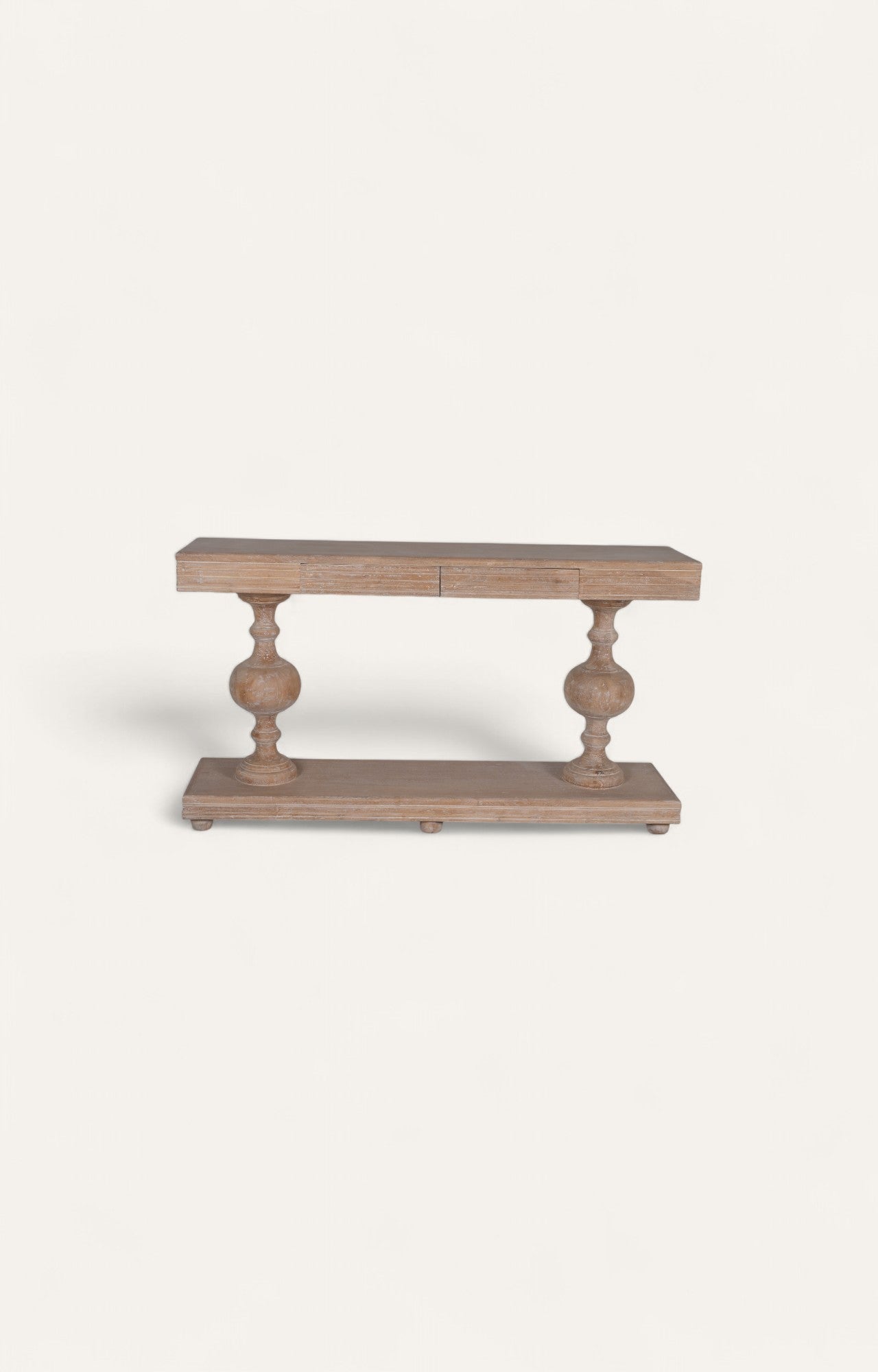 Natural Acacia Console with Turned Pedestals