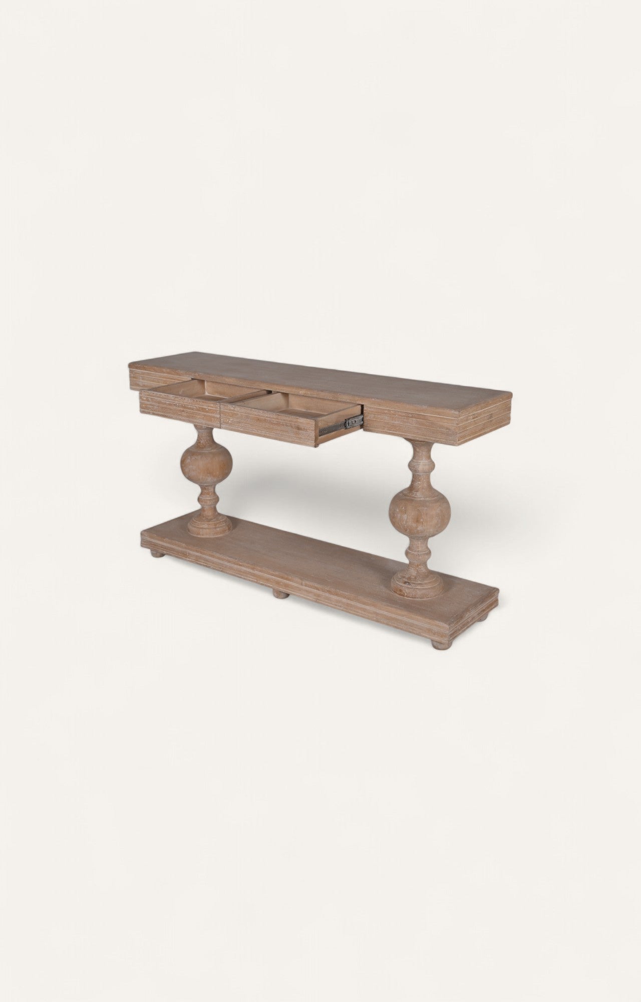Natural Acacia Console with Turned Pedestals