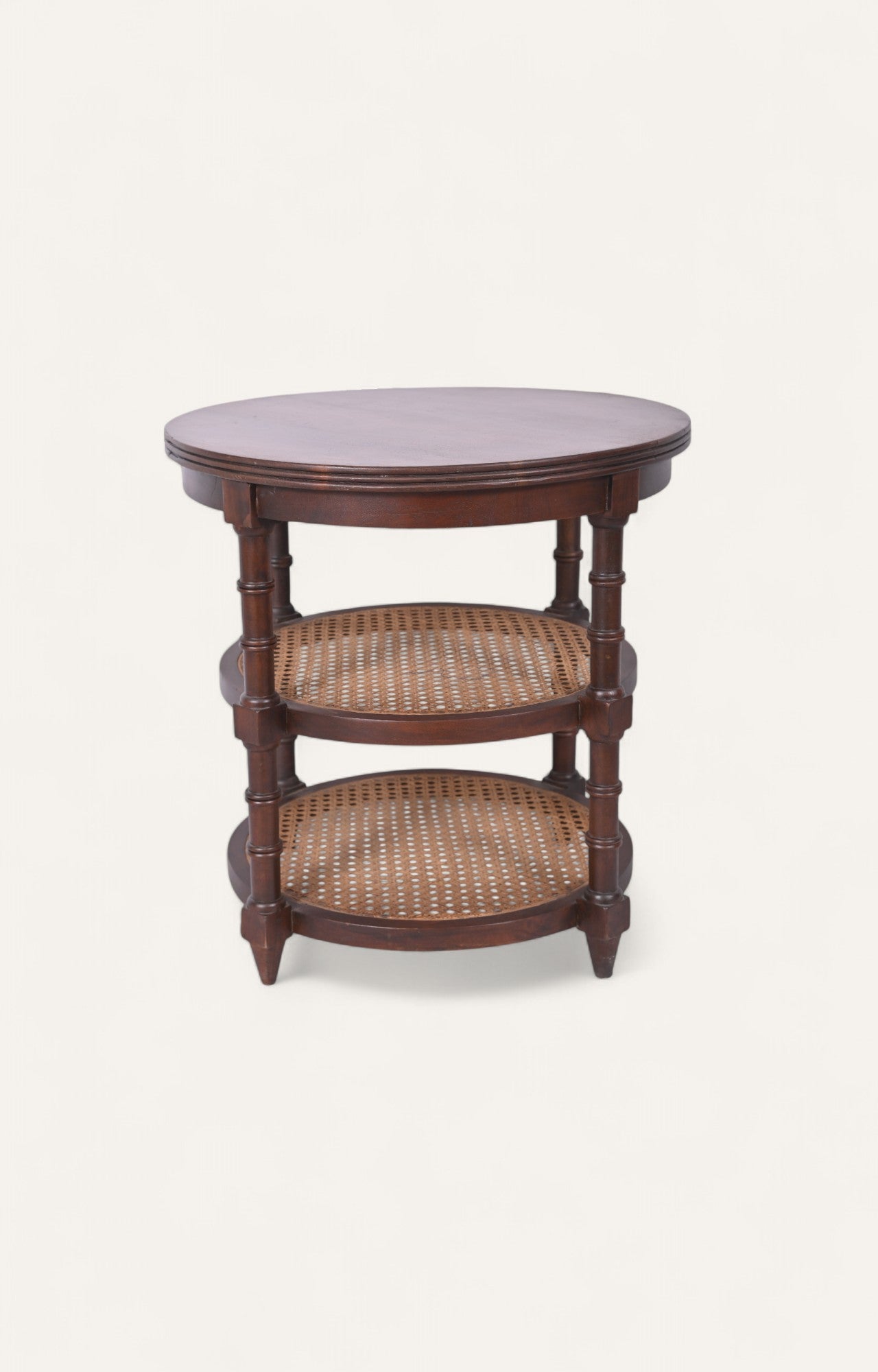 Round Wooden Side Table With Cane
