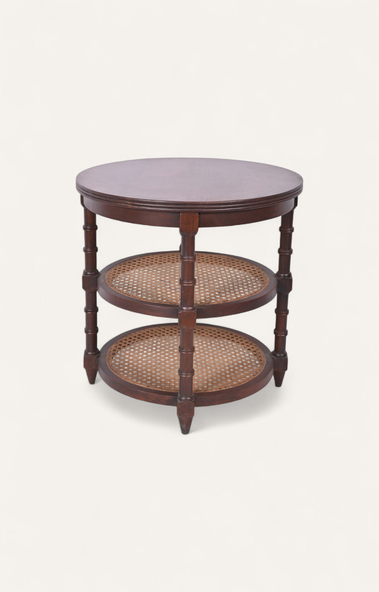 Round Wooden Side Table With Cane