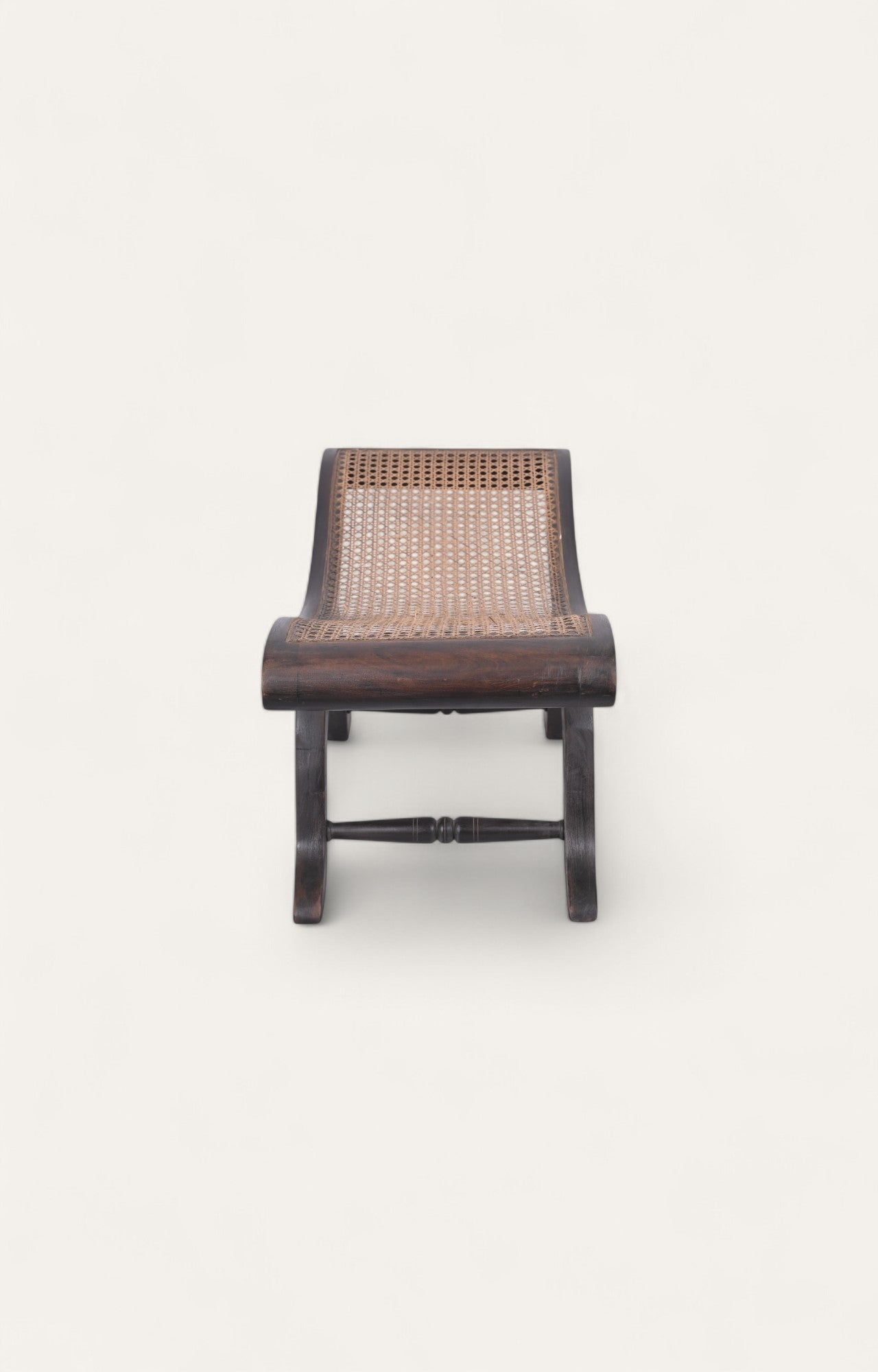 Carved Wood & Rattan Stool