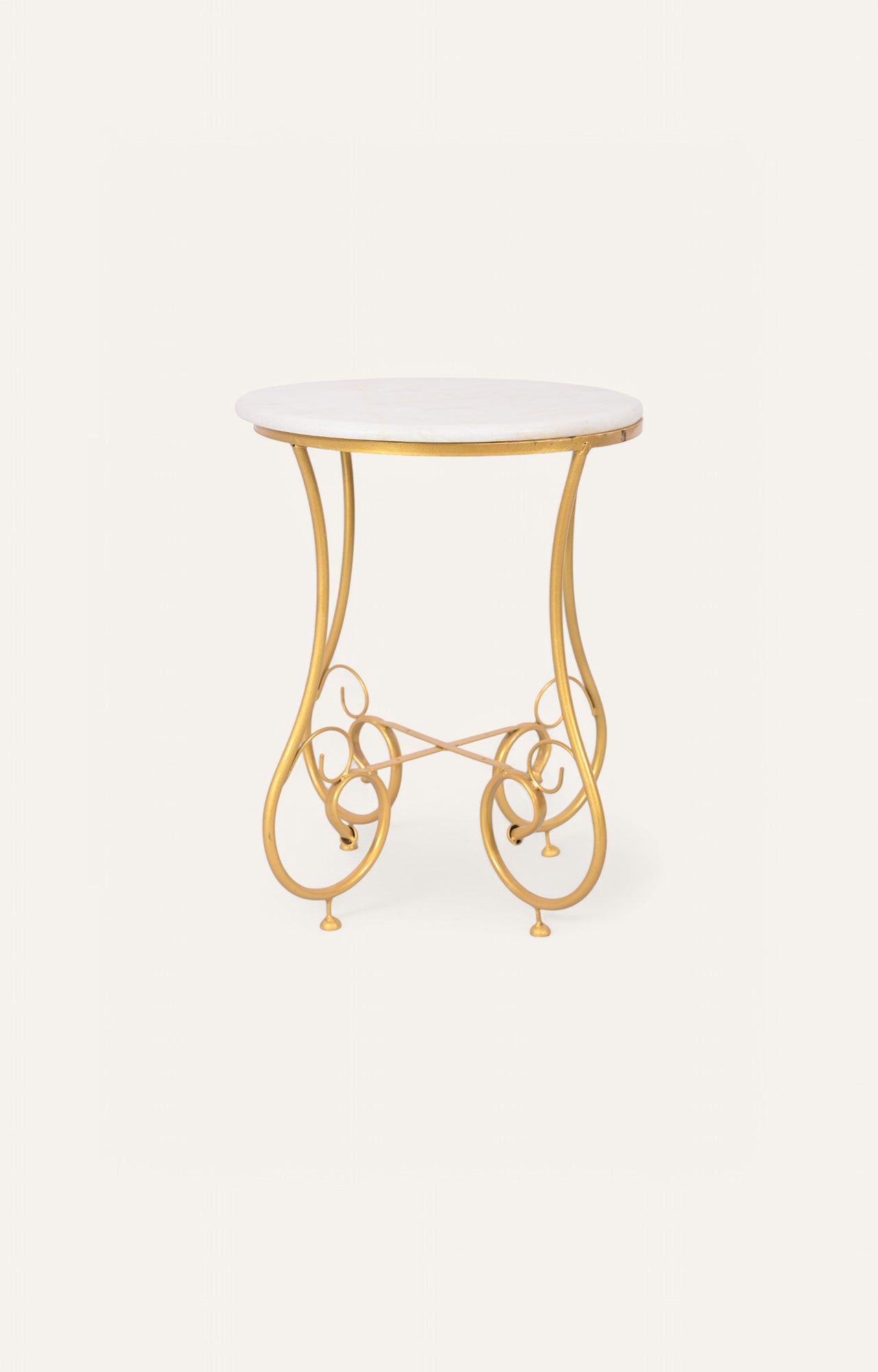 Round Handcrafted Metal and Marble Side Table