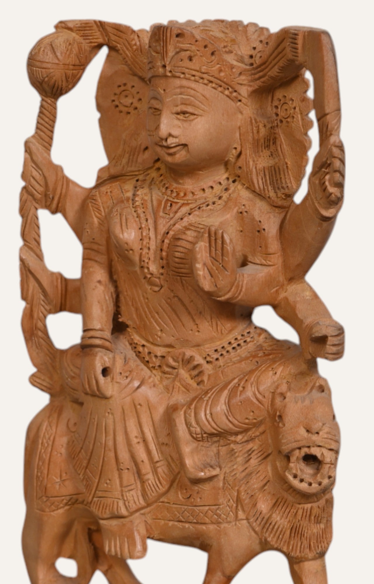 Hand- Carved Hindu Goddess Durga Figurine