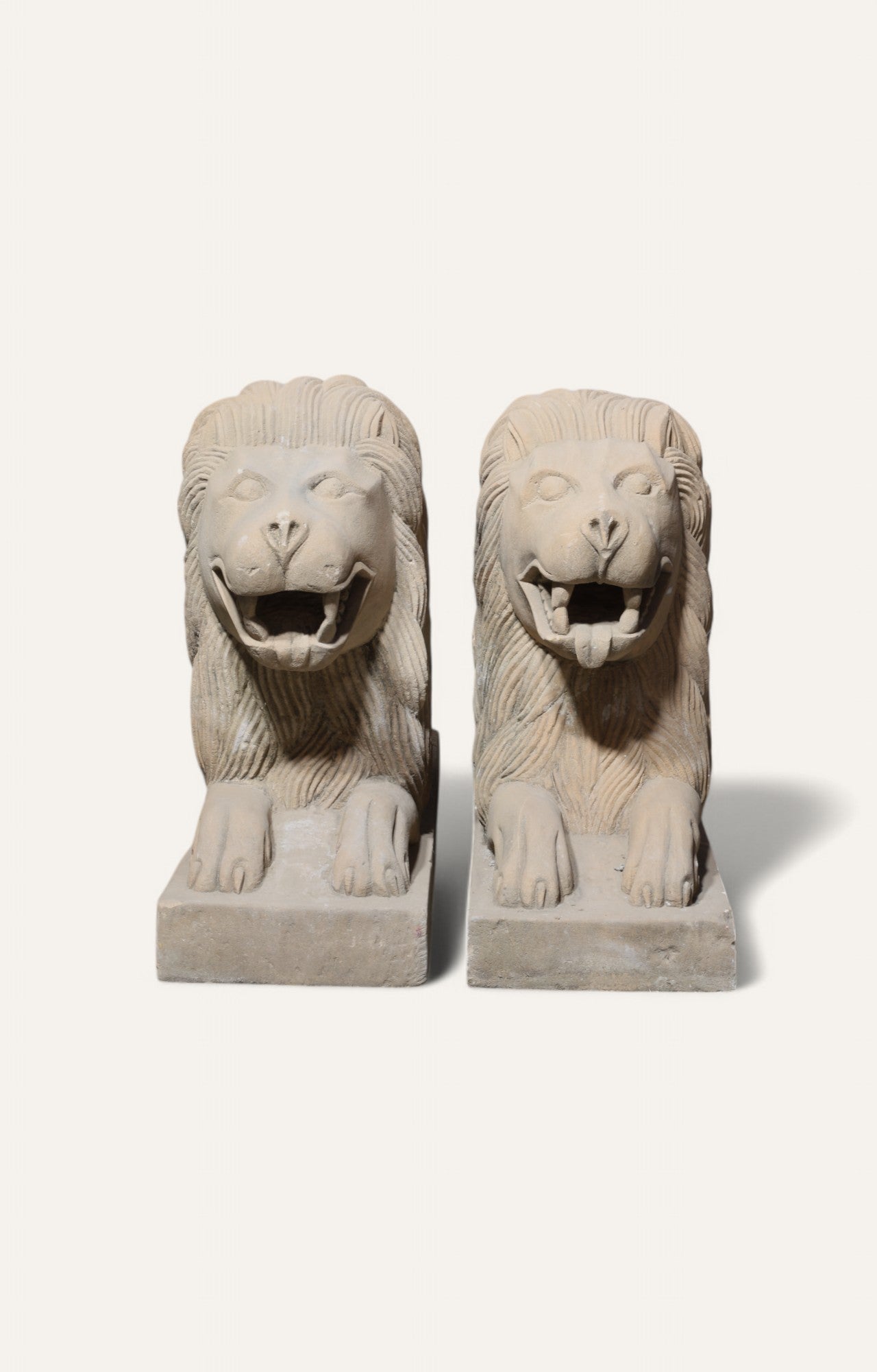 Set of 2 Lion on Pedestal Sandstone Sculpture