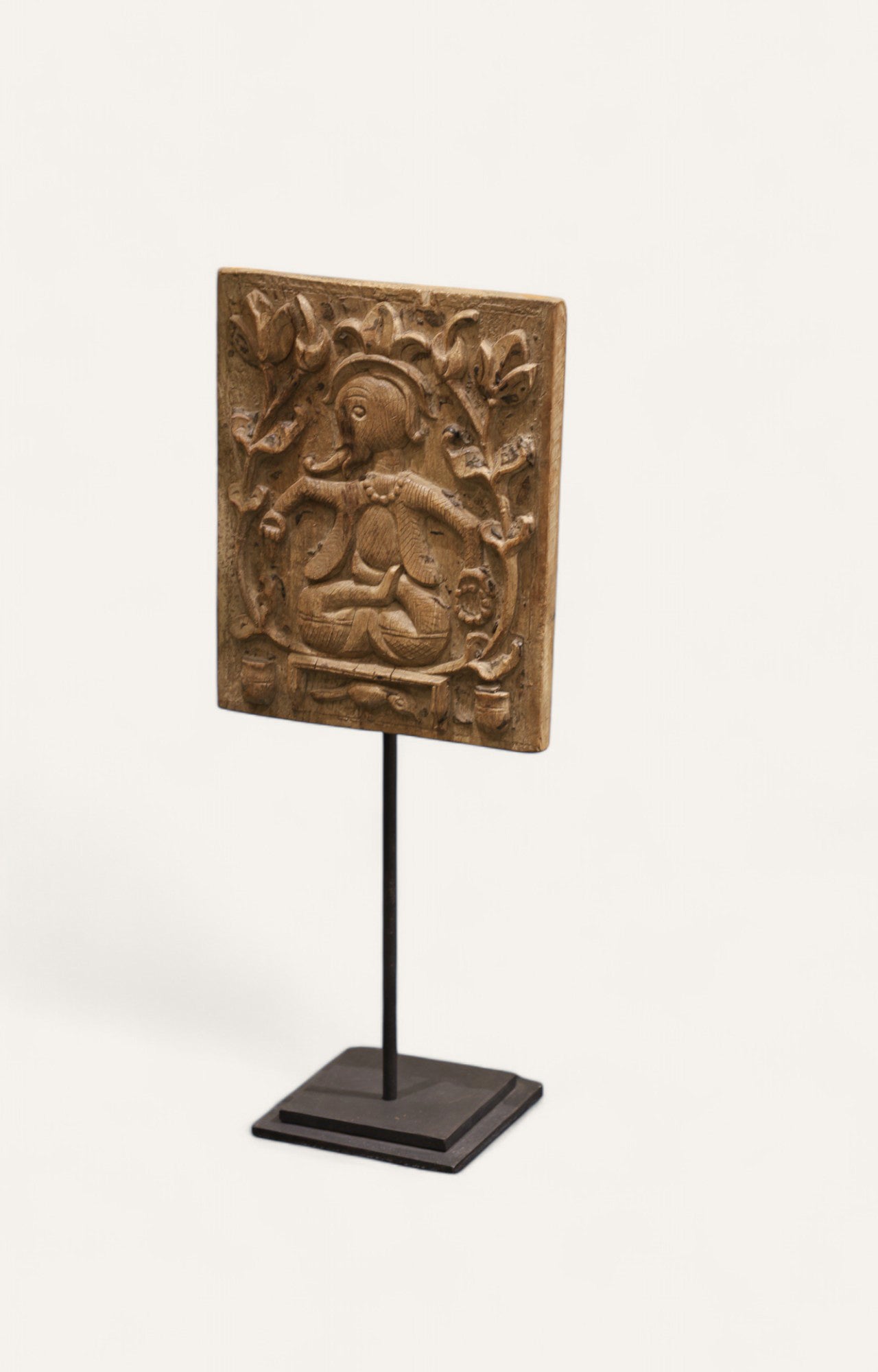 Antique Hand-Carved Ganesha on Wooden Panel