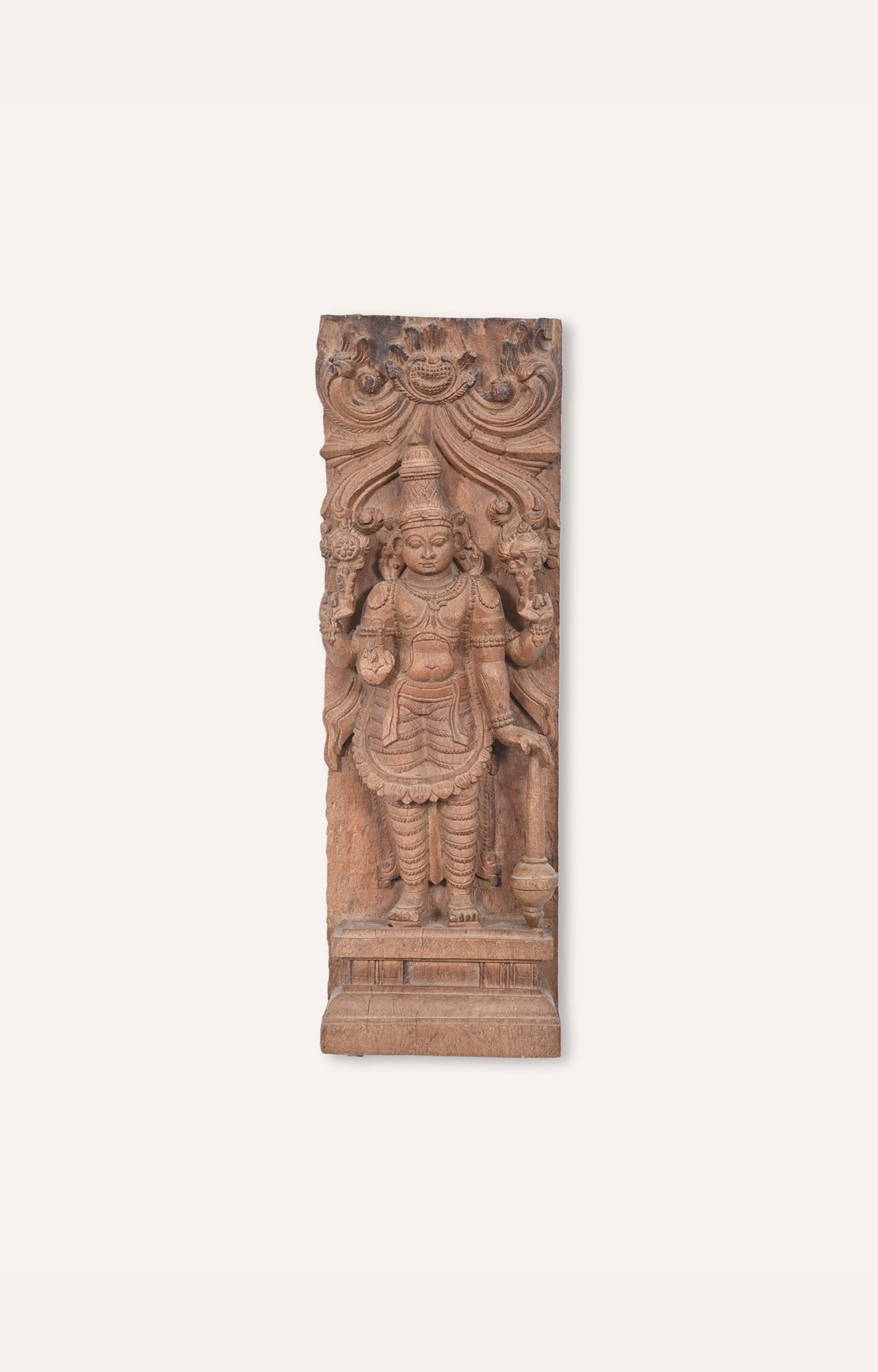 Lord Vishnu Hand-Carved Wooden Panel