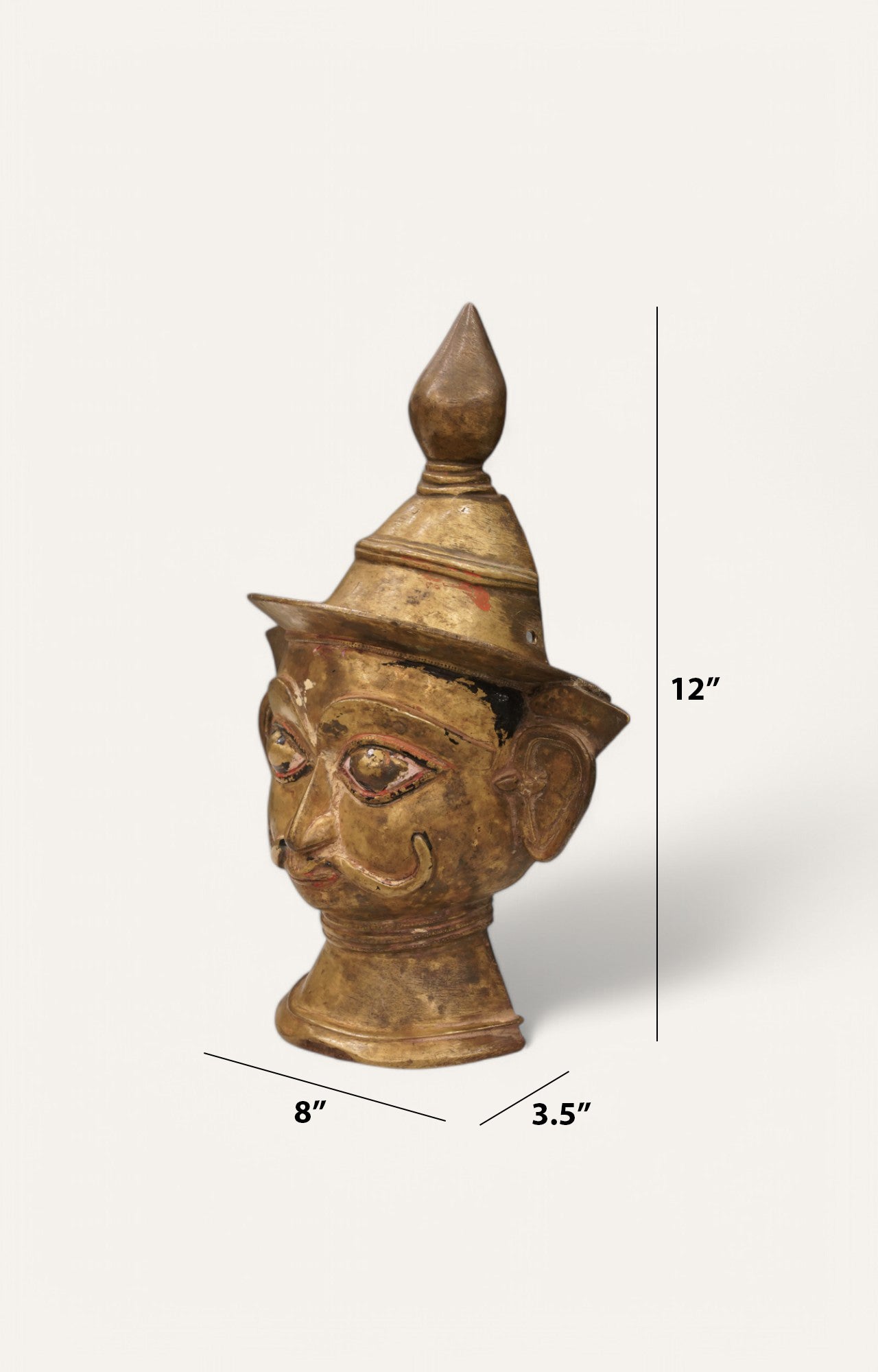 Regal Brass Tribal Head Figurine with Hand-Painted Details Table Décor