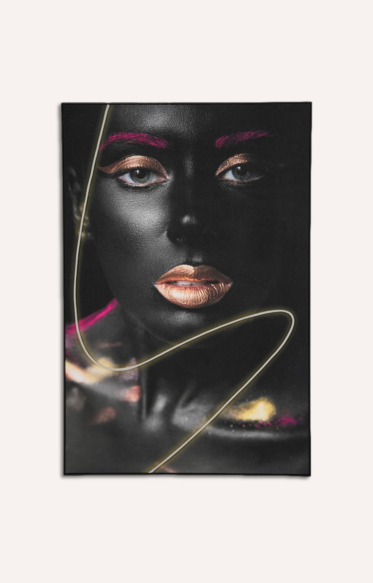 Black Lady Painting With Led Light (Framed)