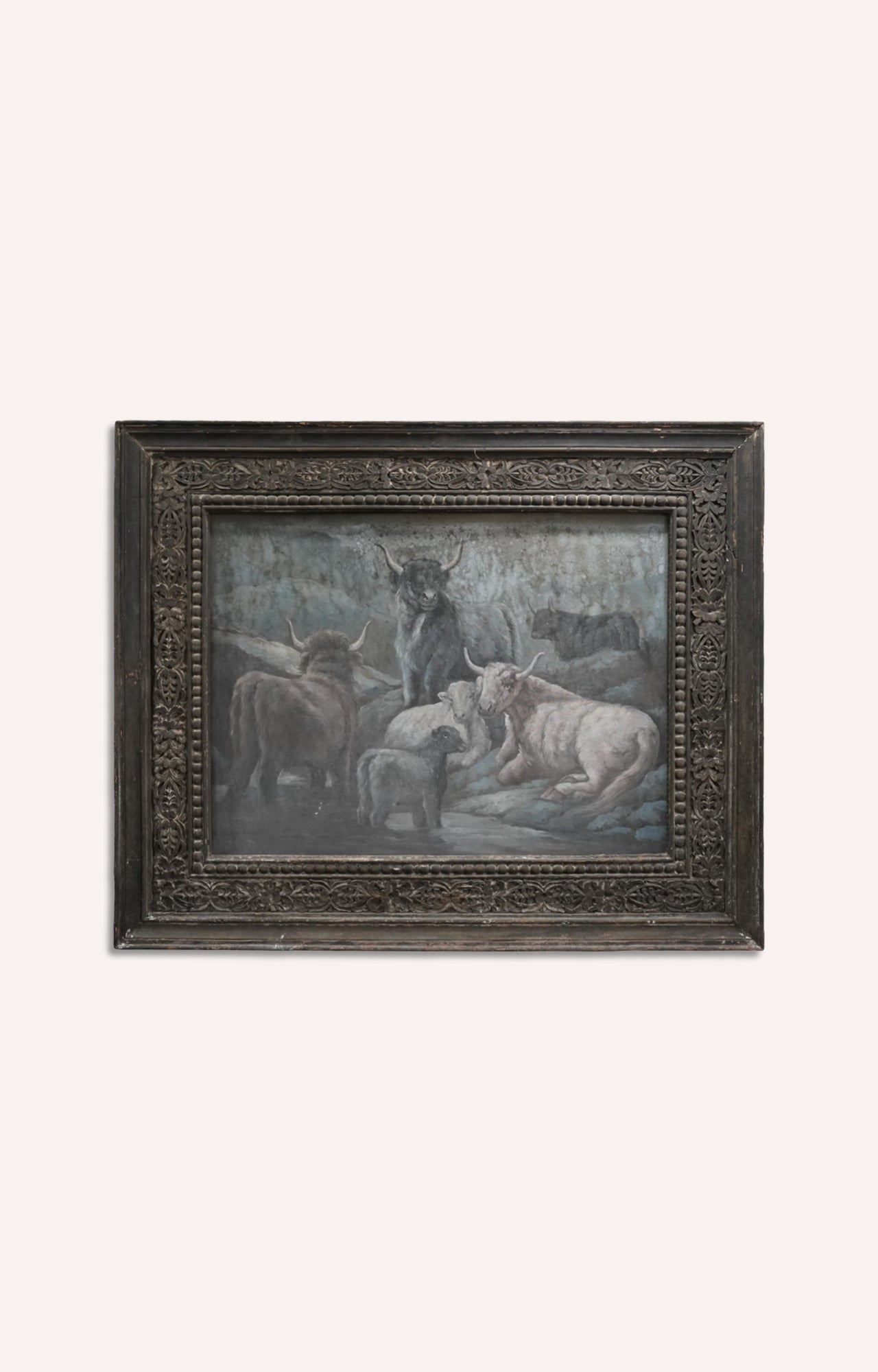 Rendeer Oil Painitng with handcarved frame