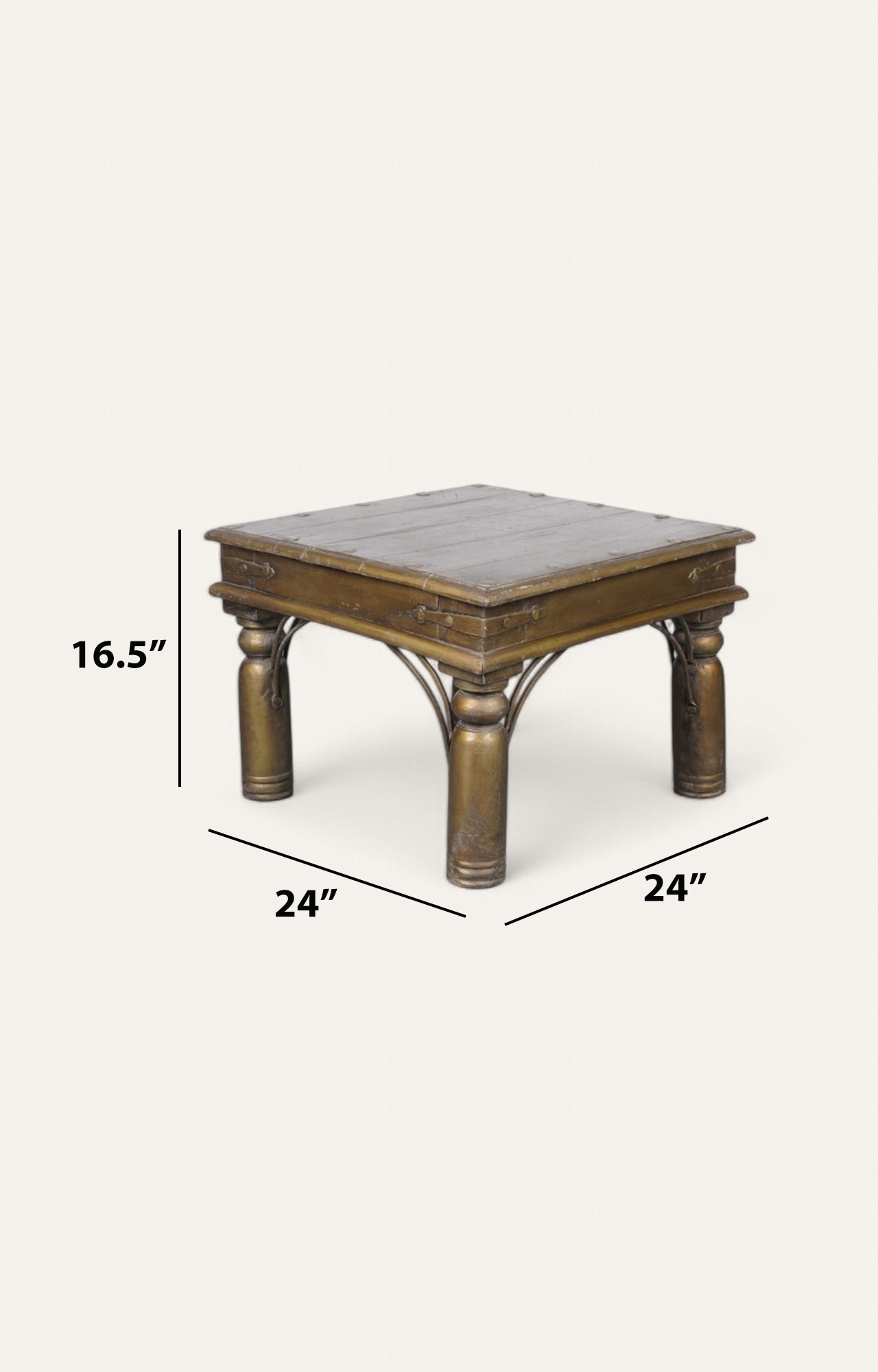 Gold Wood and Brass Side Table