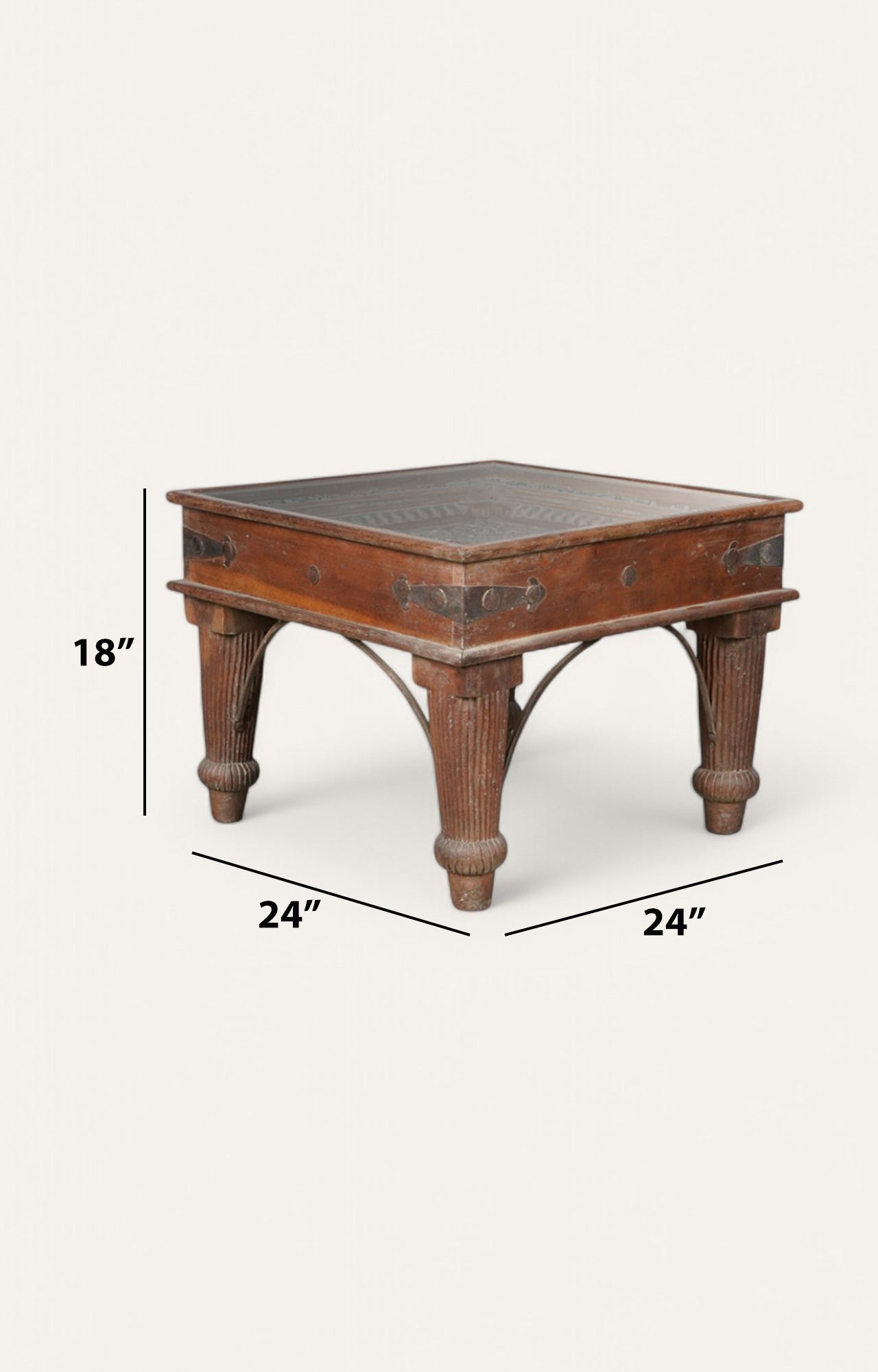 Rajputana Hand Carved Side Table with Metal Accents