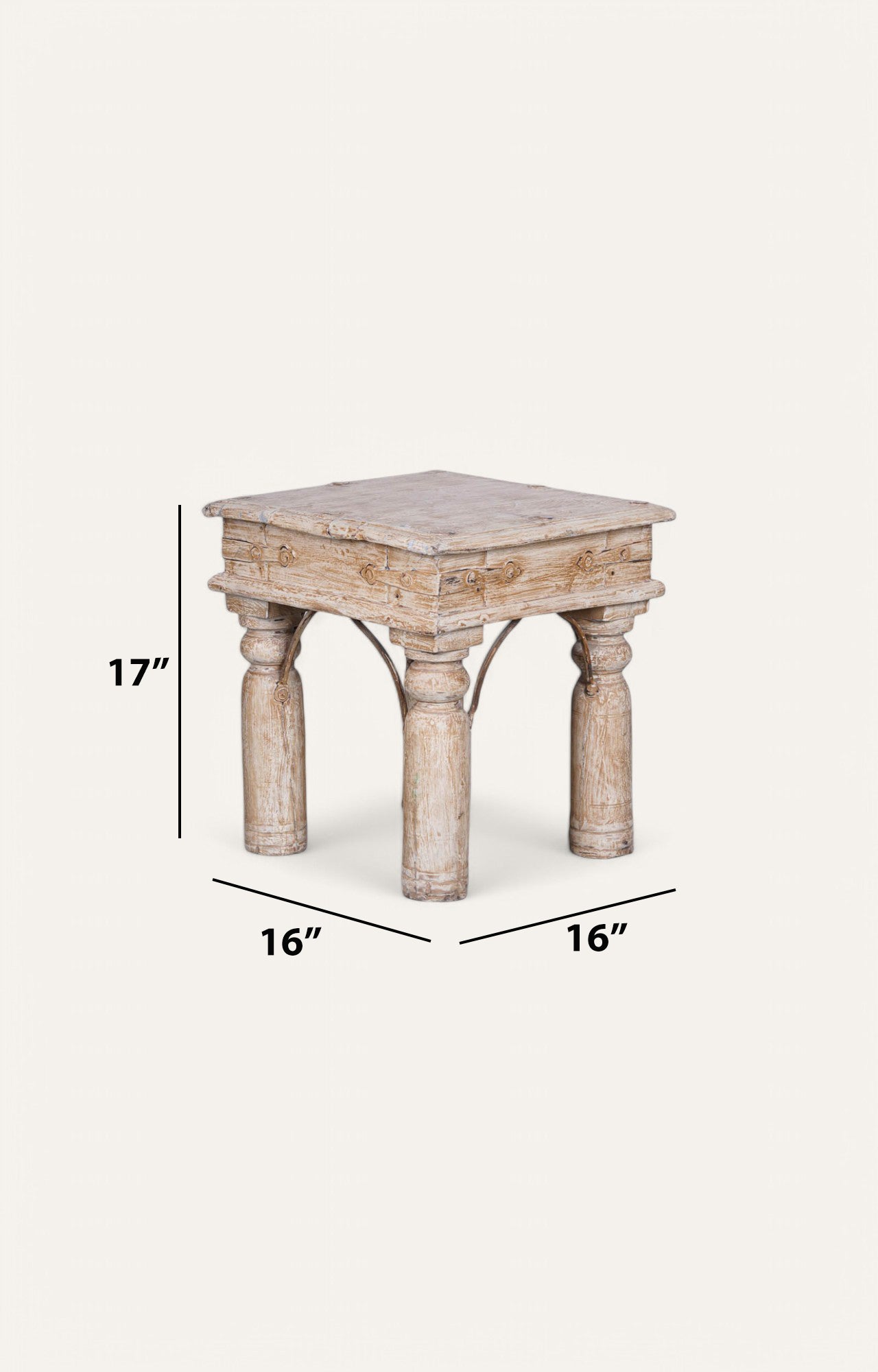 White Distress Finish Wooden Side Table