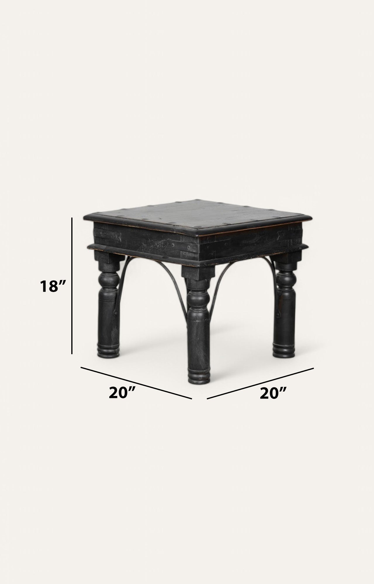 Black Wooden Side Table with Metal Accents