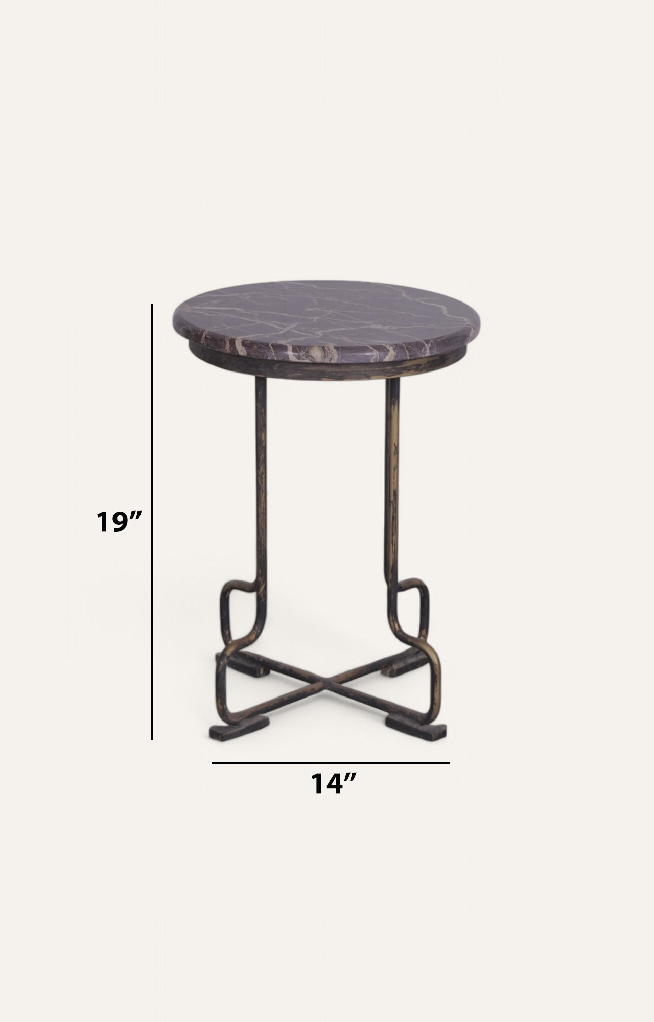 Iron and Stone Side Table with Distressed Finish