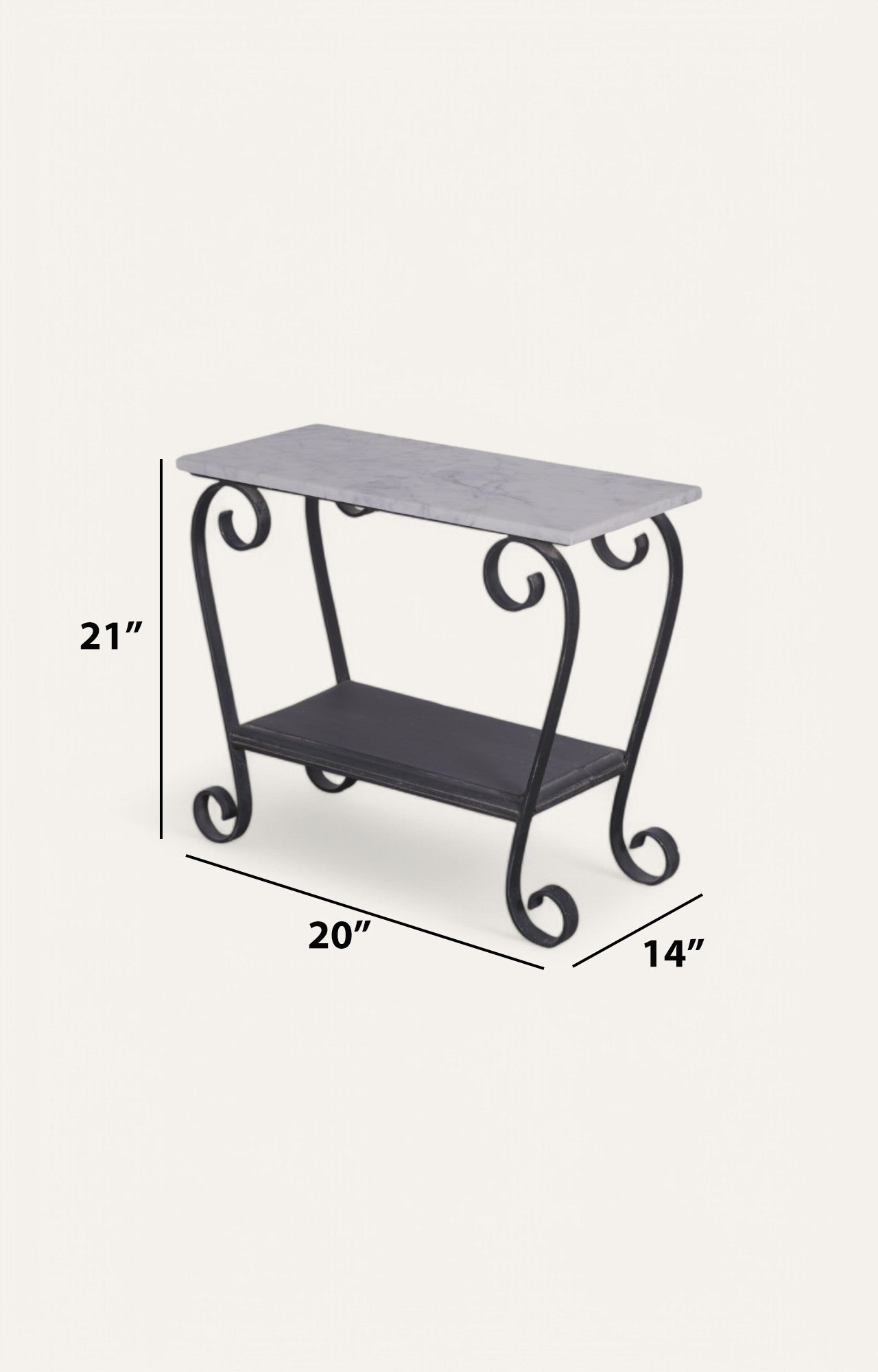 Rectangular Side Table with Scroll Metal Base