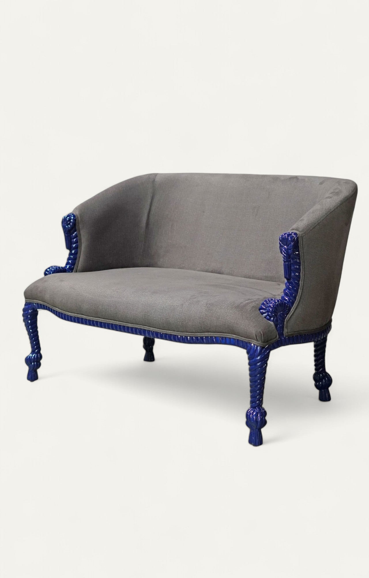 Wood Rope Carved Velvet Sofa