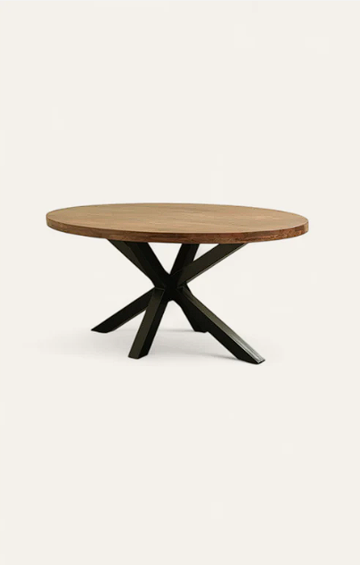 Walnut Finish Dining Table with Cross Iron Base