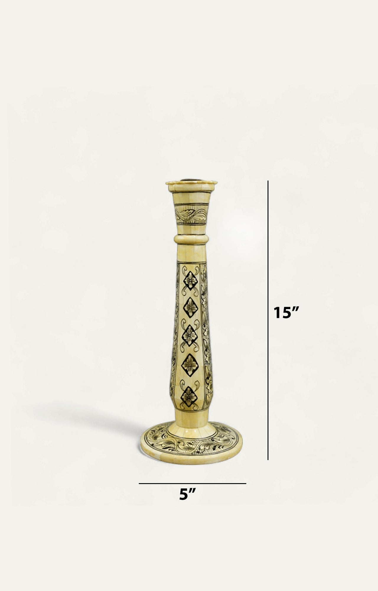 Vintage Bone Inlay Candle Holder_size