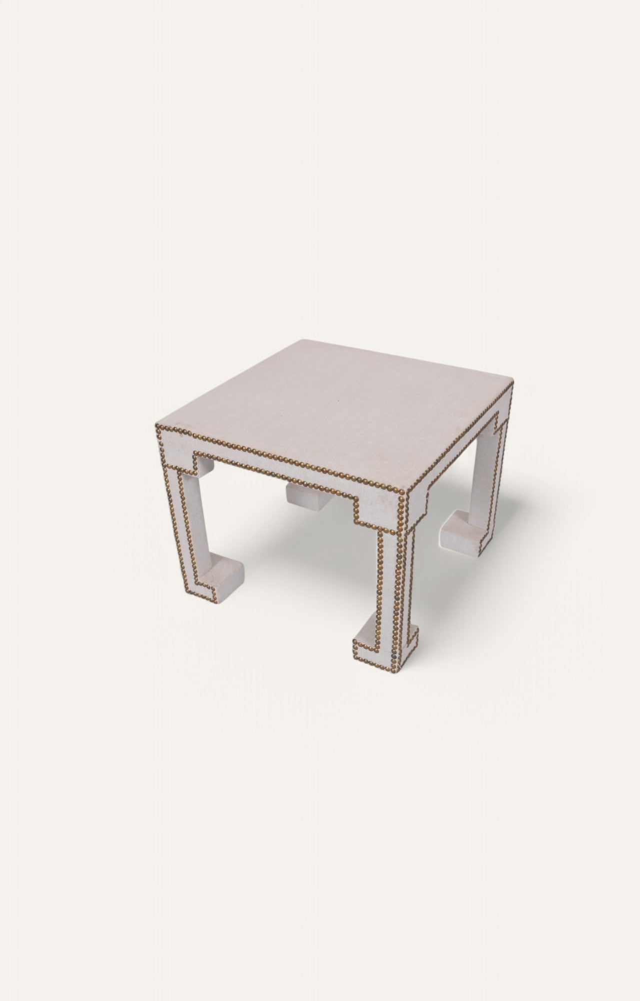 Square Linen Side Table with Brass Rivet Accents