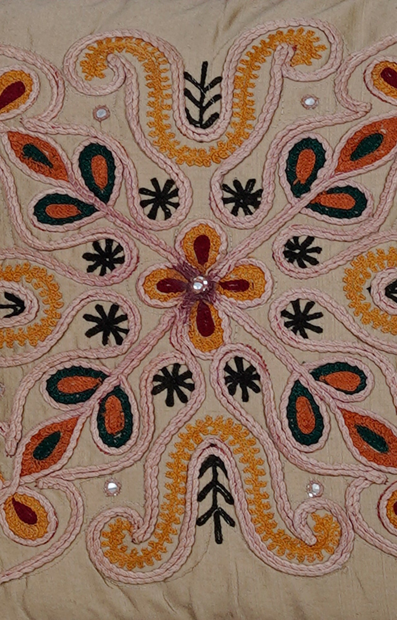 Rustic Floral Embroidered Cushion