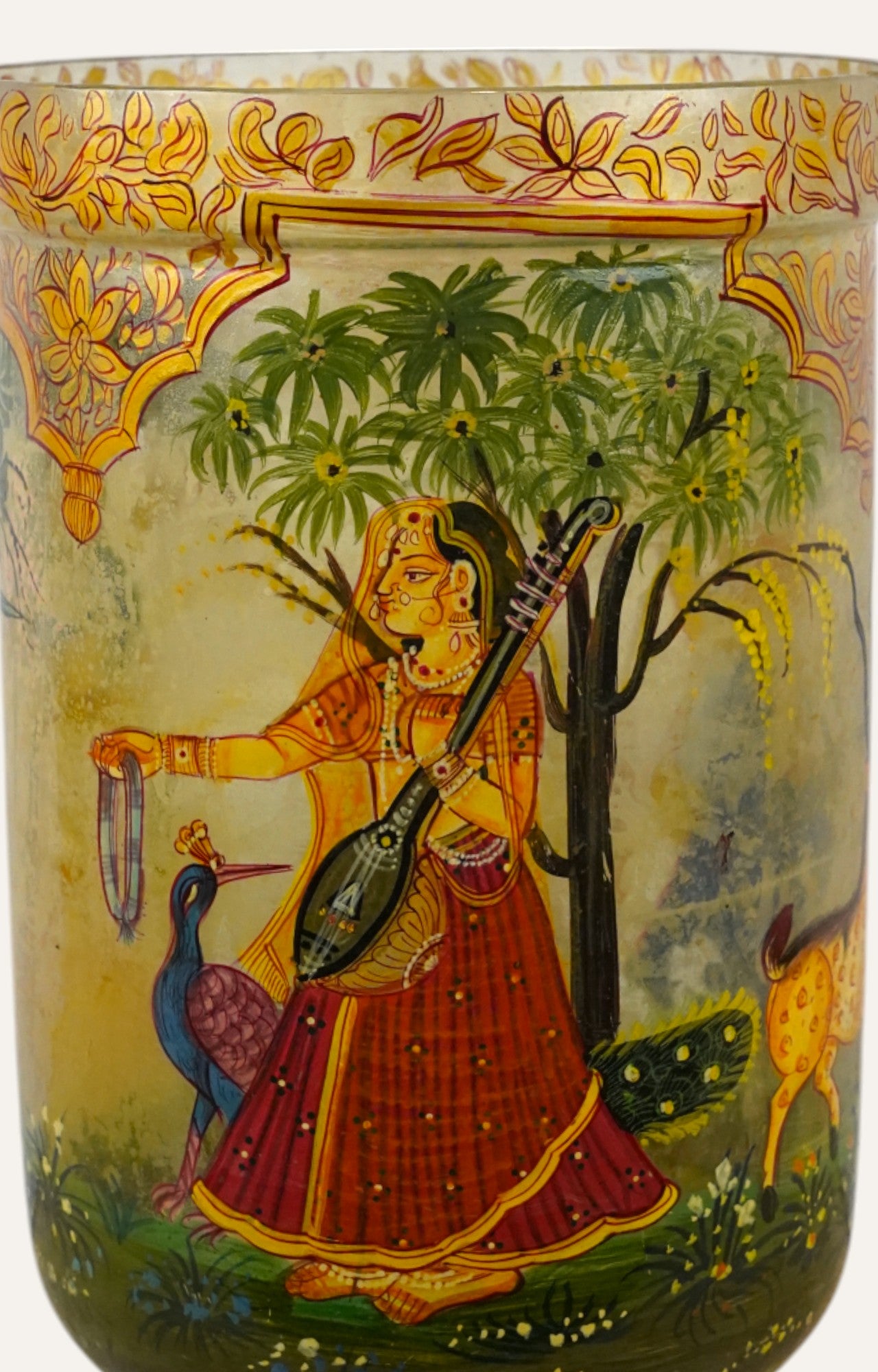Hand-Painted Royal Mughal Emperor Glass Vase