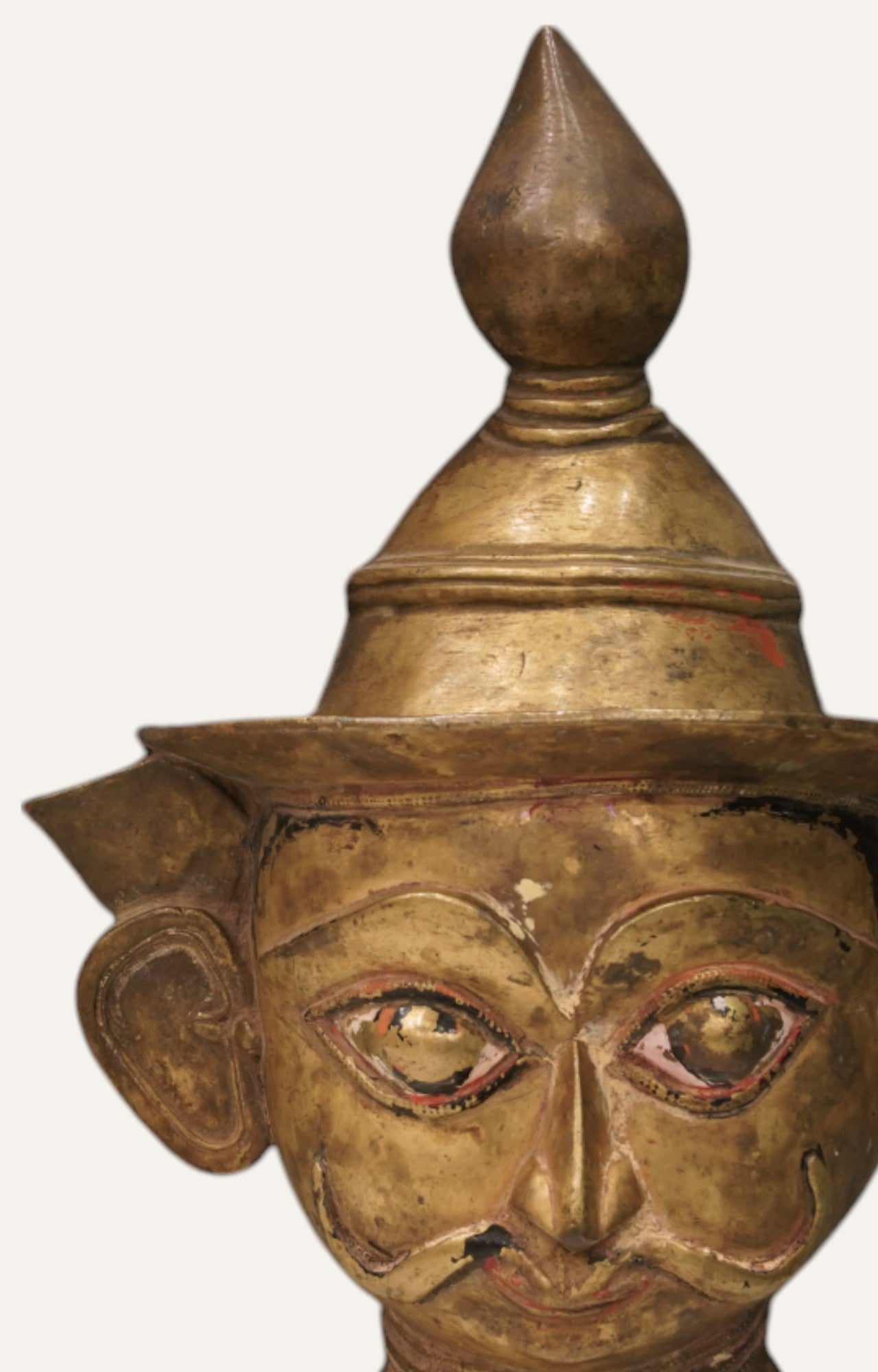 Regal Brass Tribal Head Figurine with Hand-Painted Details Table Décor