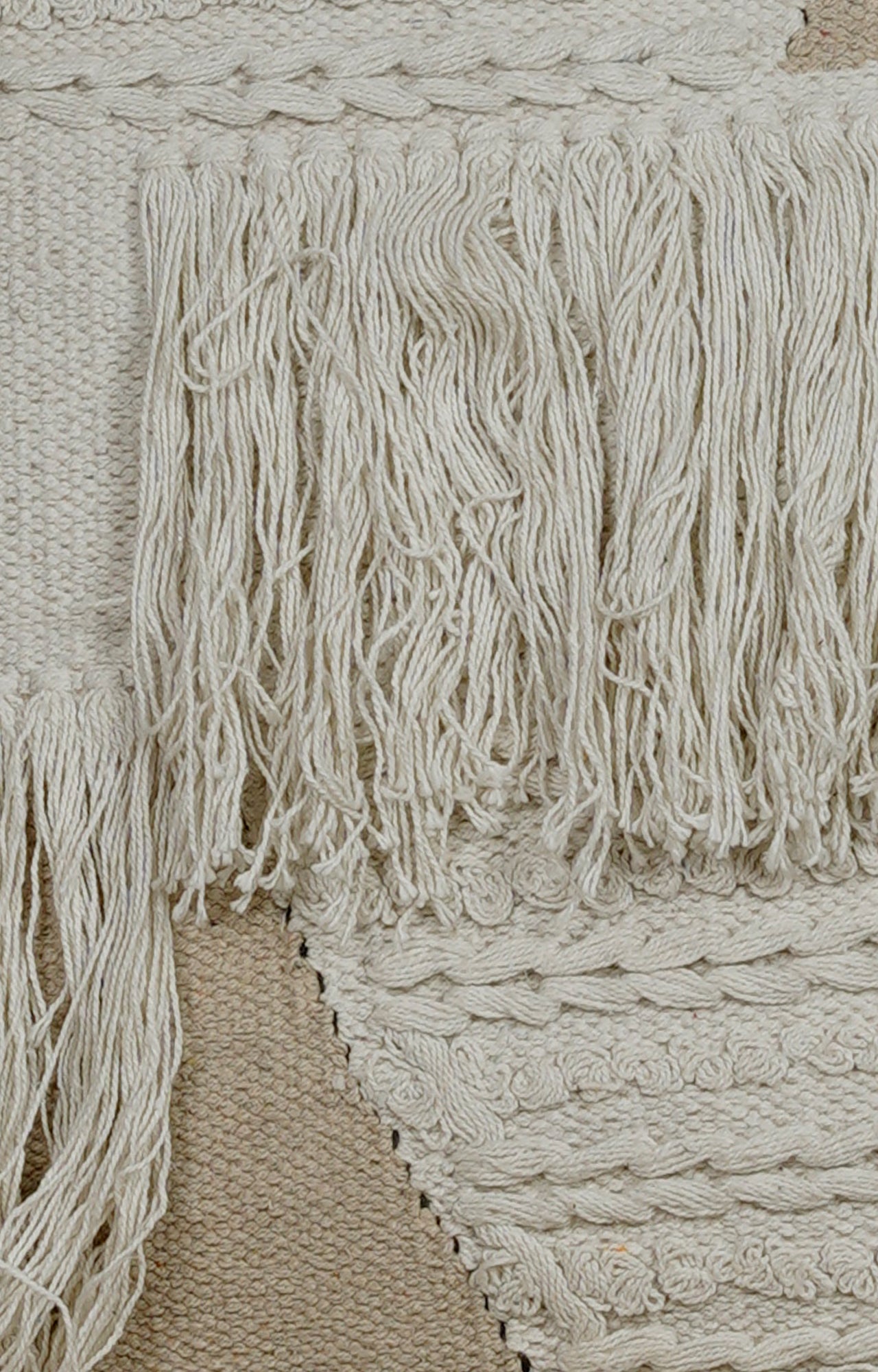 Textured Off-White Cushion with Layered Fringes