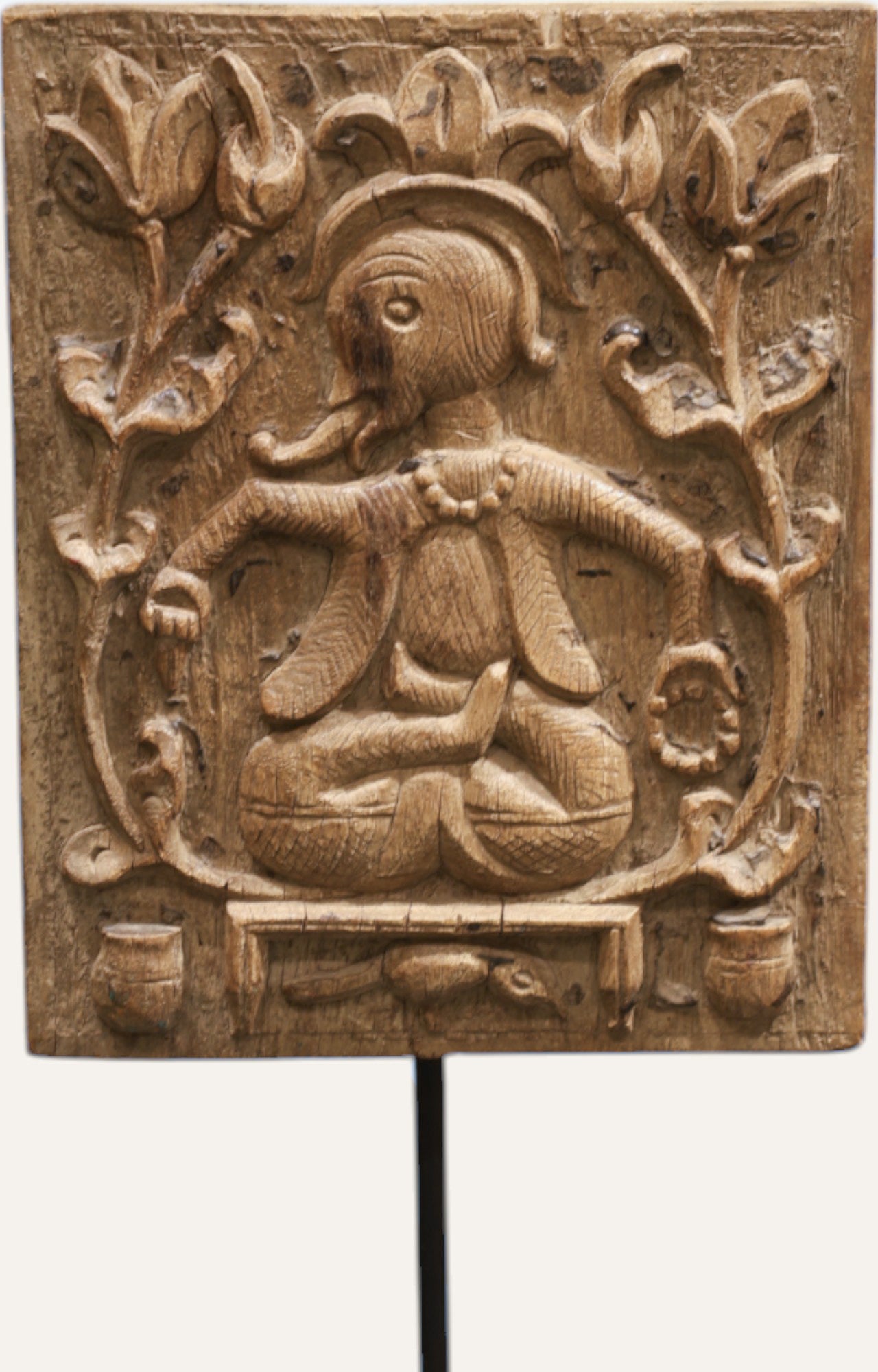 Antique Hand-Carved Ganesha on Wooden Panel