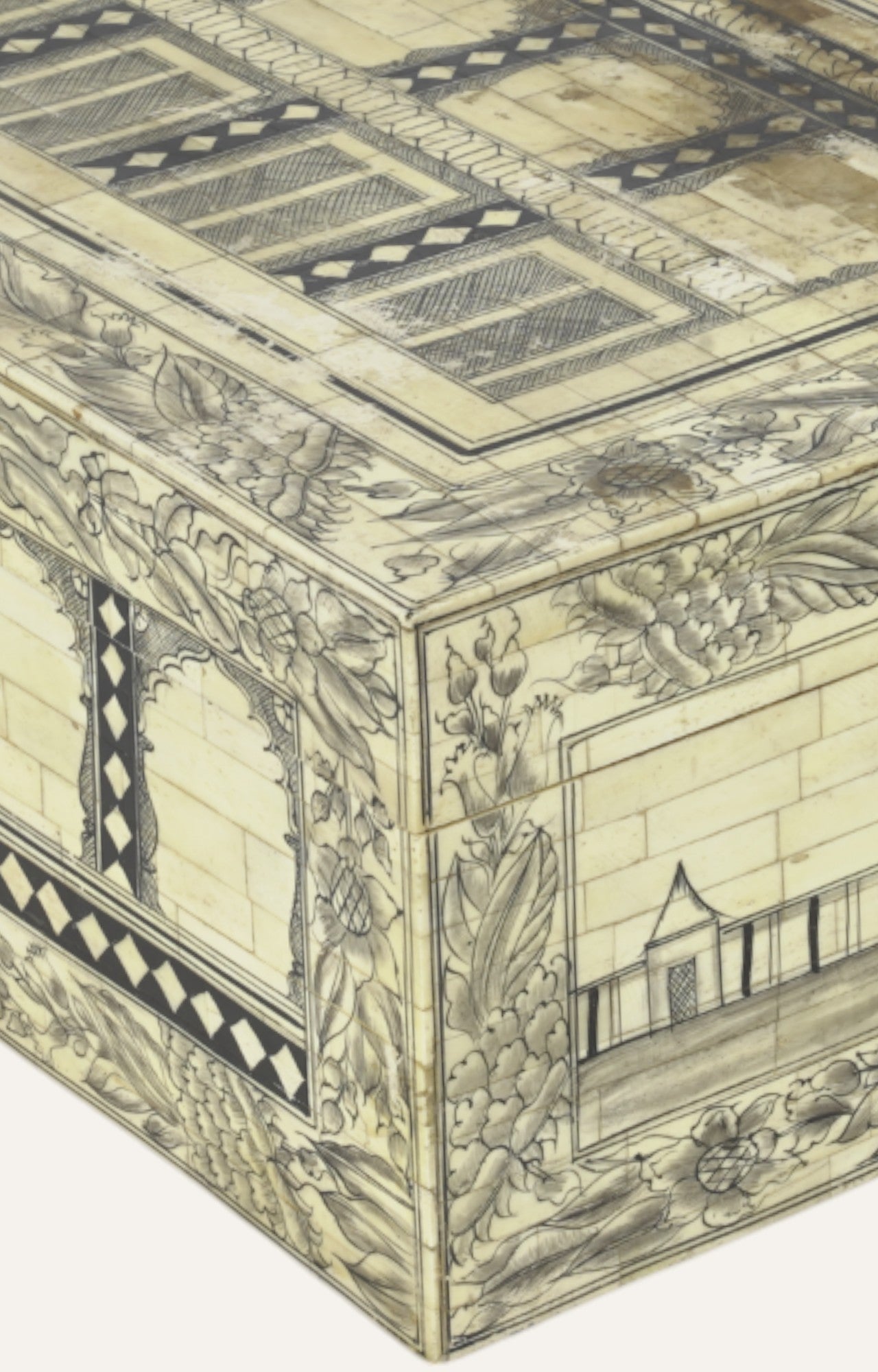 Mughal Mango Wood and Bone Antique  Jewelry Box