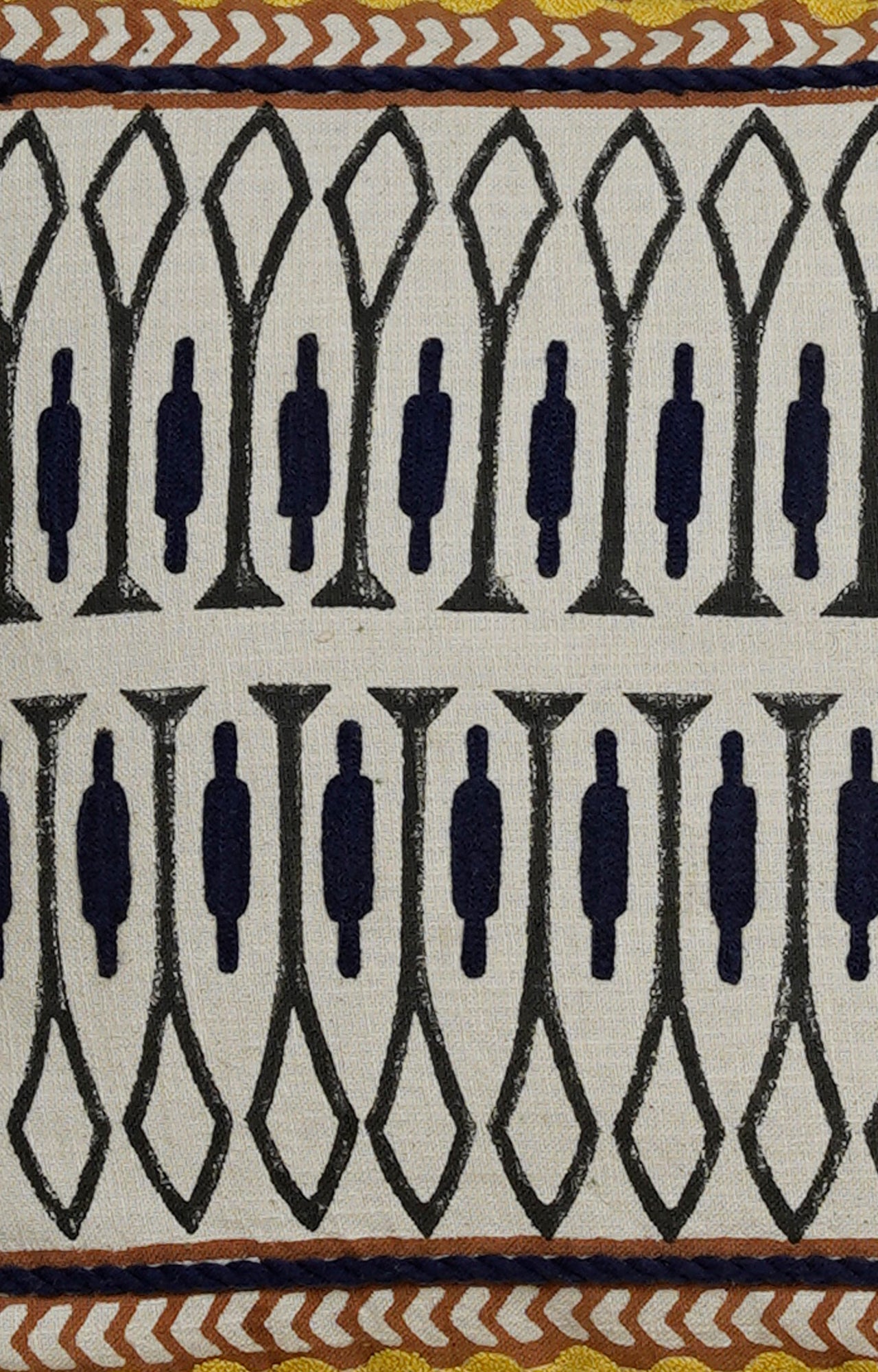 Handcrafted Geometric Embroidered Cushion with Tassels