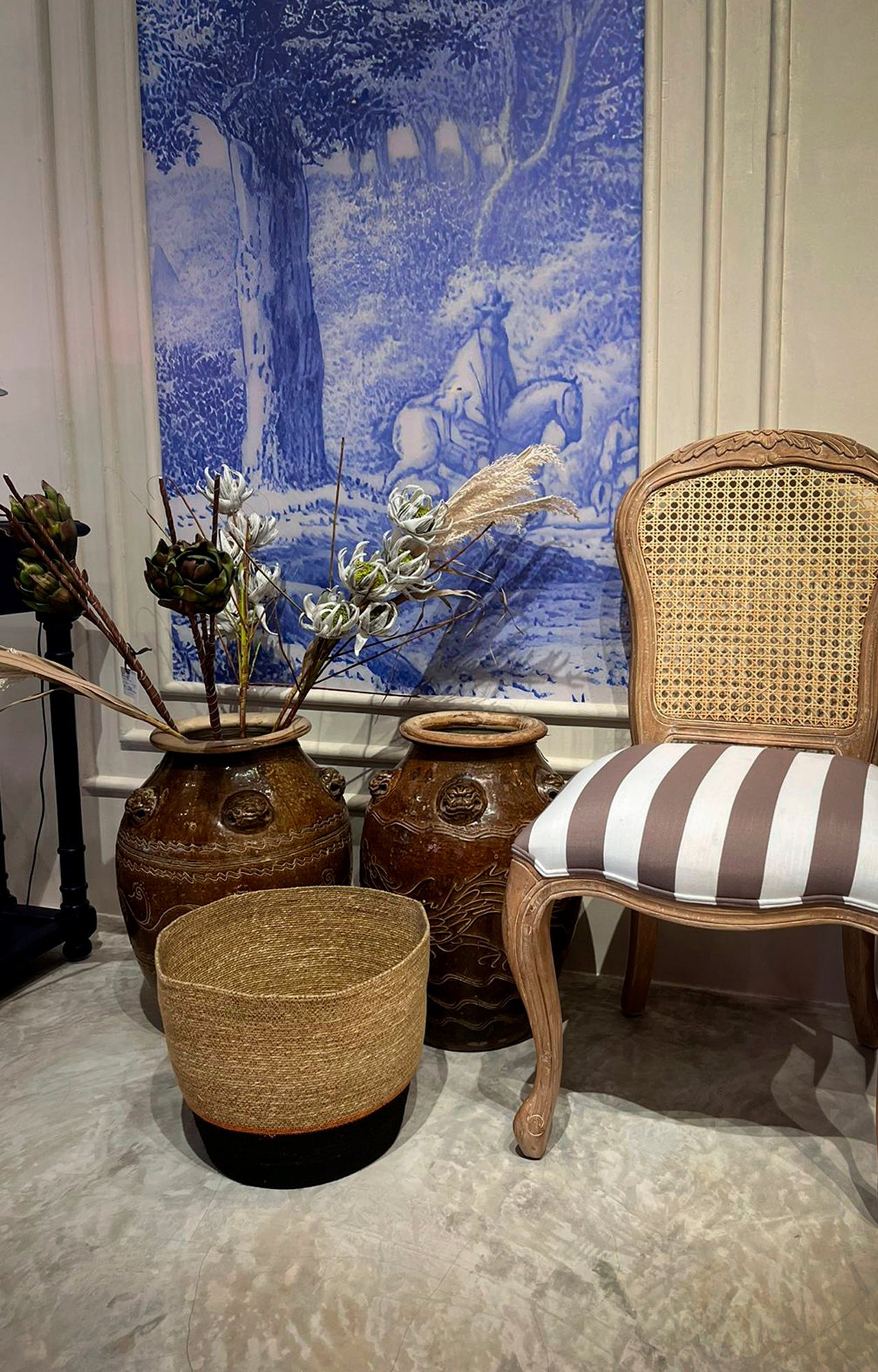 Two-Tone Seagrass Modern Storage Basket