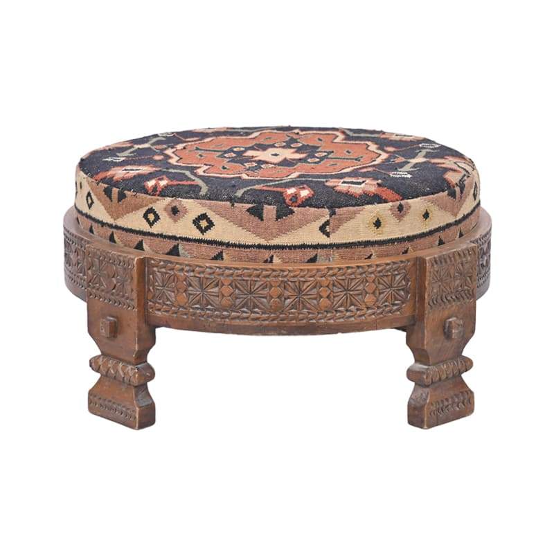 Round Hand Carved Ottoman