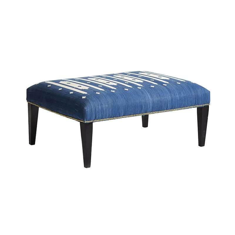 Blue White Dhurrie Upholstered Ottoman