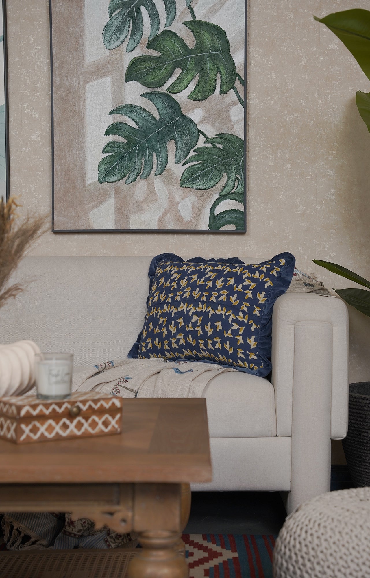 Midnight Birdsong Ruffle Cushion Cover