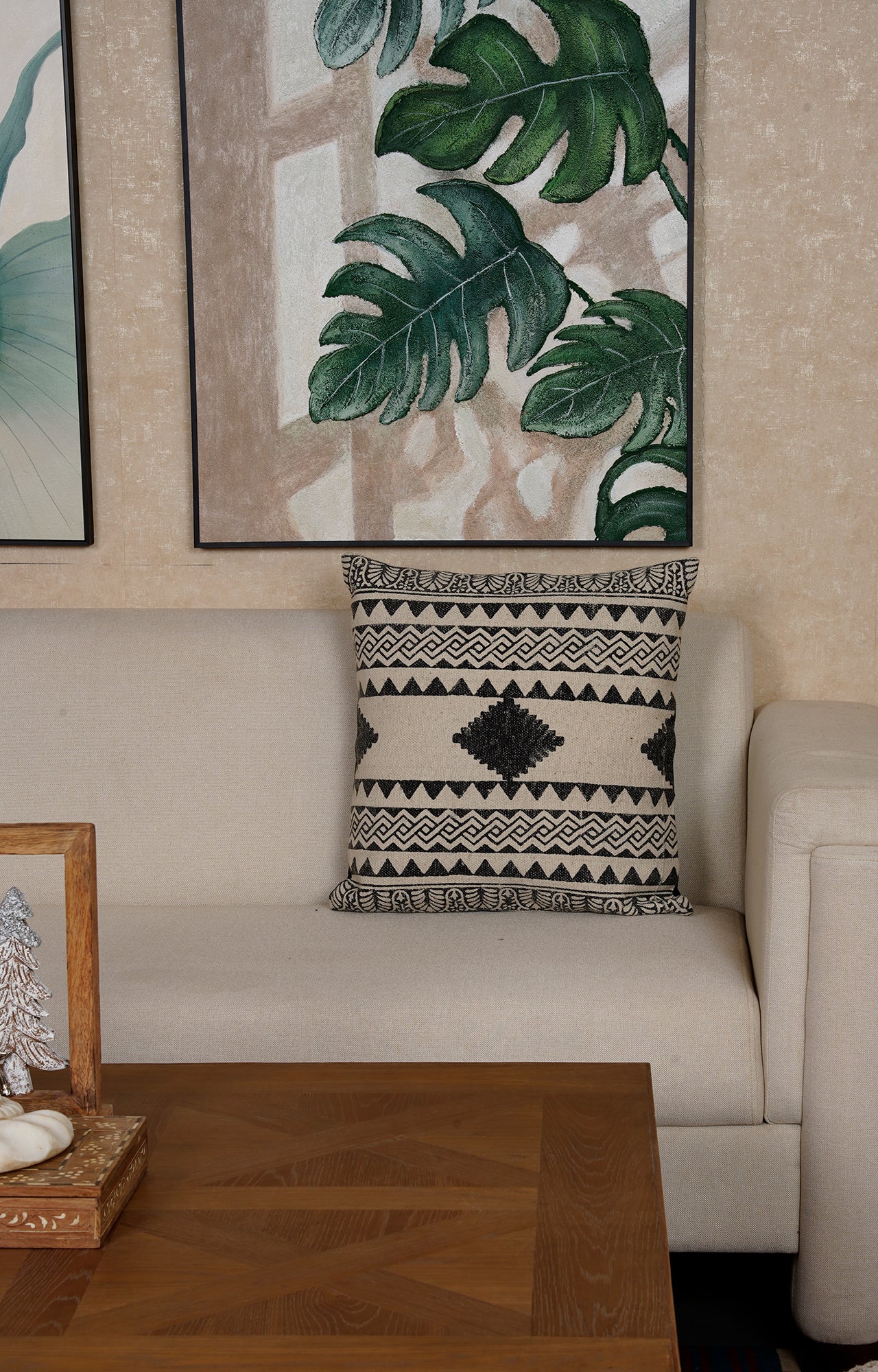 Black Hand-Made Cotton Printed Cushion
