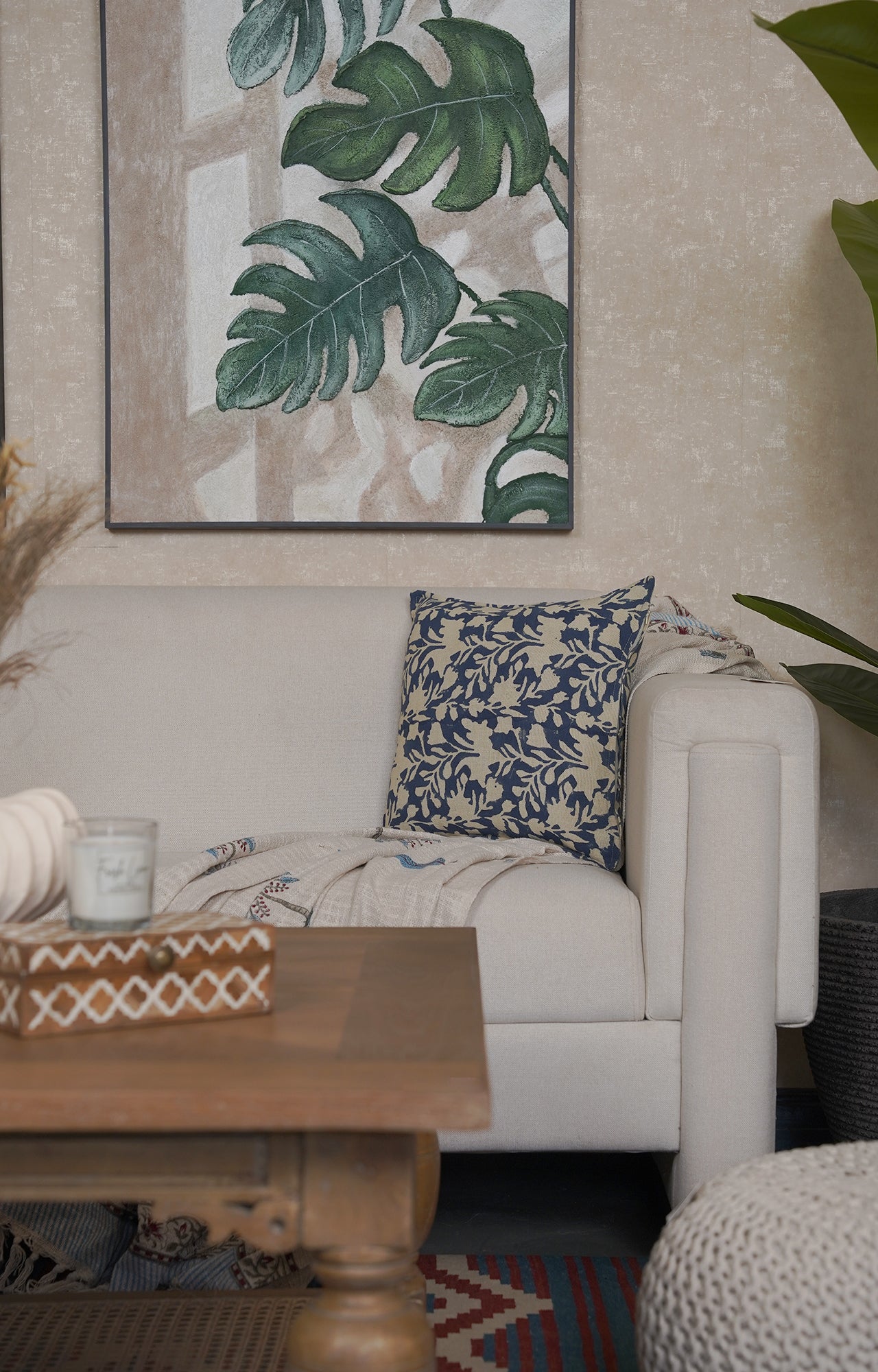 Indigo Leaf Cotton Cushion Cover