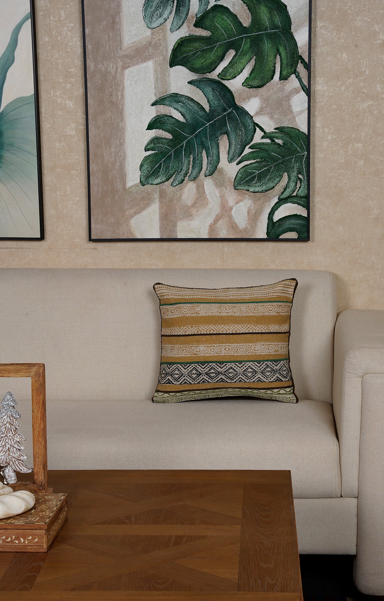 Multicolor Printed Cotton Cushion in Muted Tones