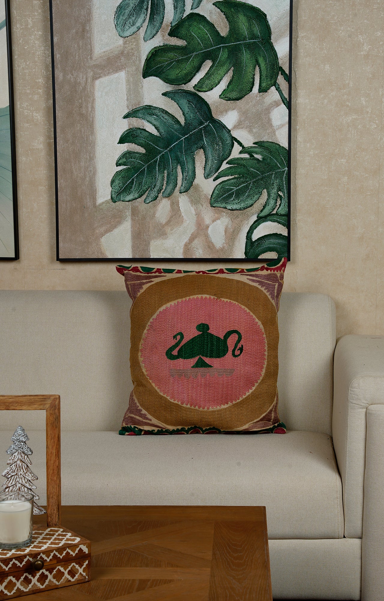Embroidered Cushion with Classic Motif