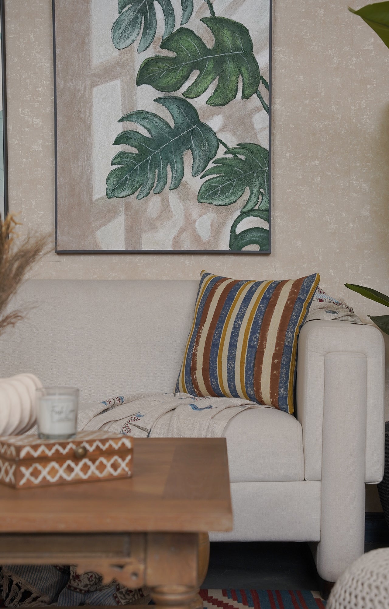 Earth-Tone Stripe Kantha Cushion Cover