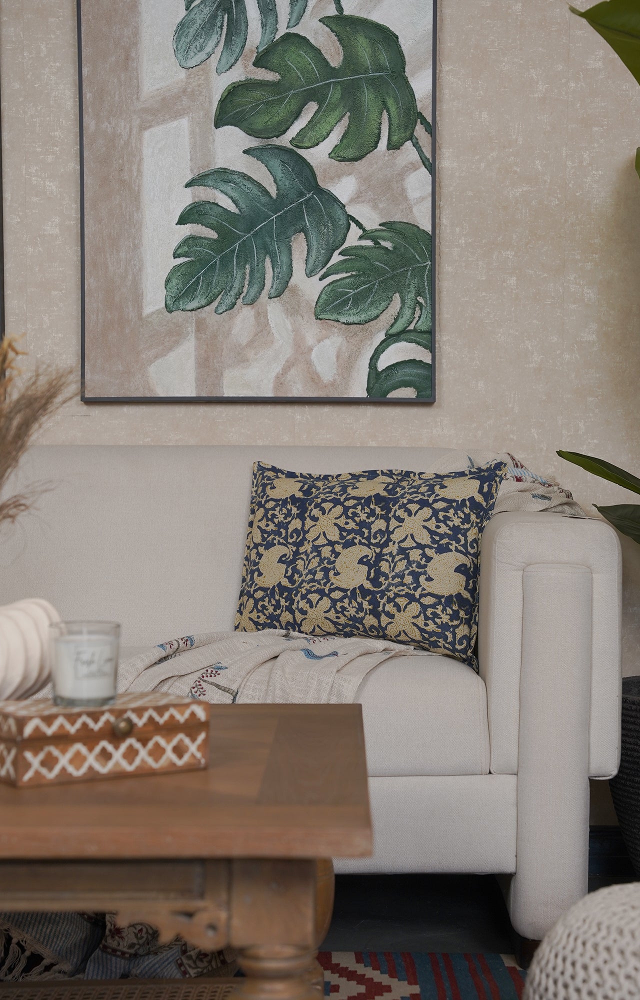 Antique Blue Jacobean Cushion Cover