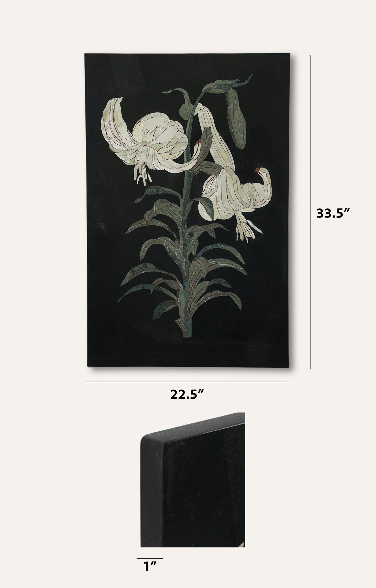 Lily Inlay Wall Panel in Black Limestone