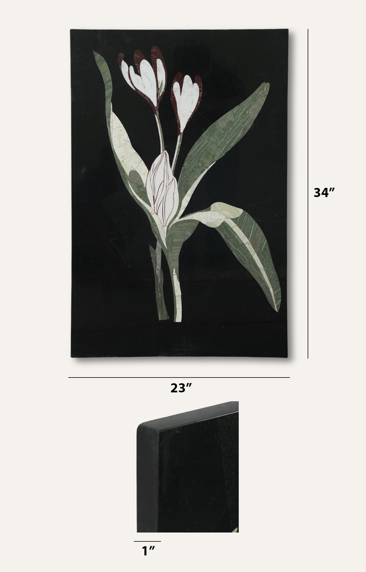 Crocus Inlay Wall Panel in Black Limestone