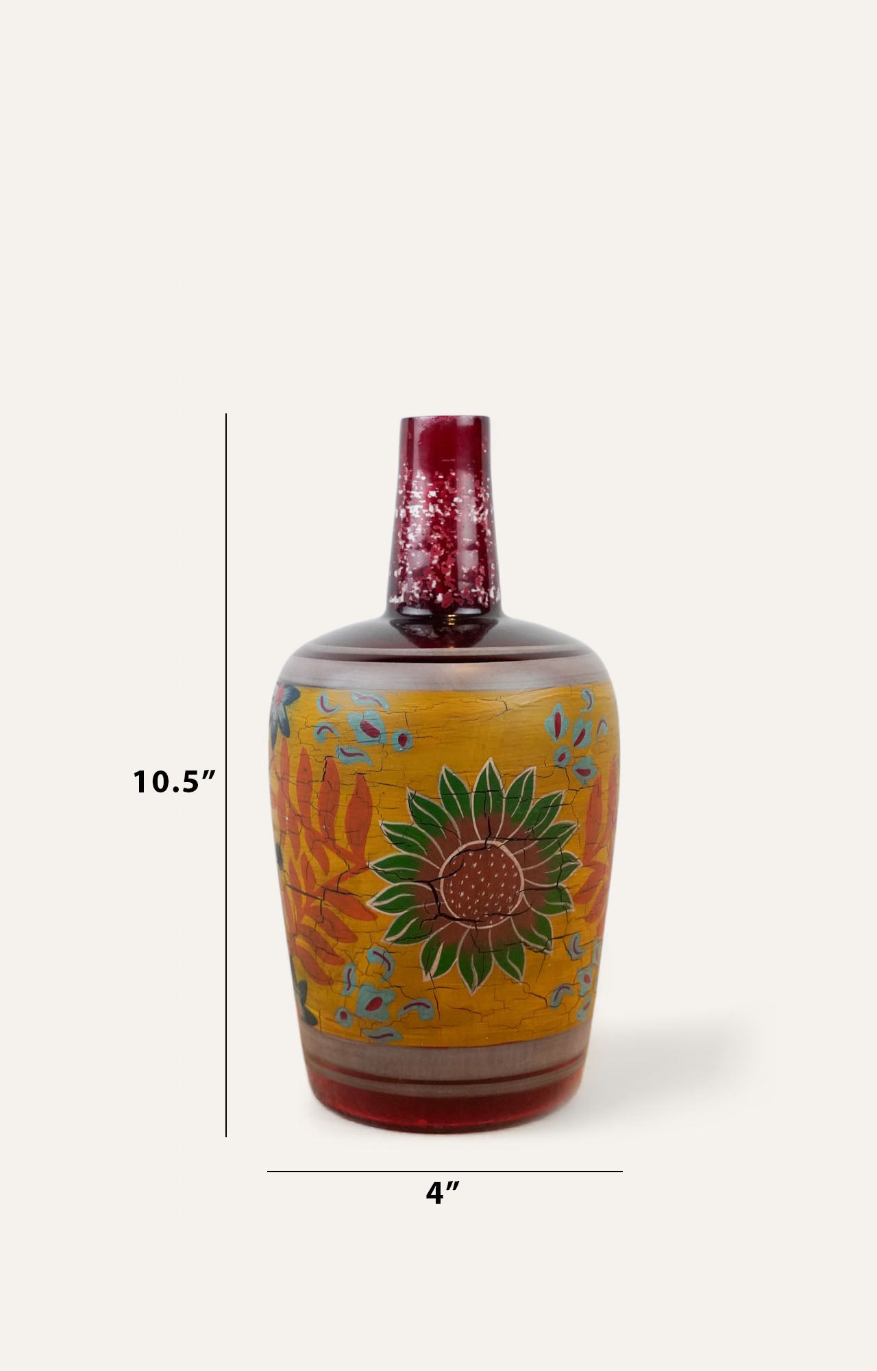 Hand-Painted Floral Mallet-Shaped Vase