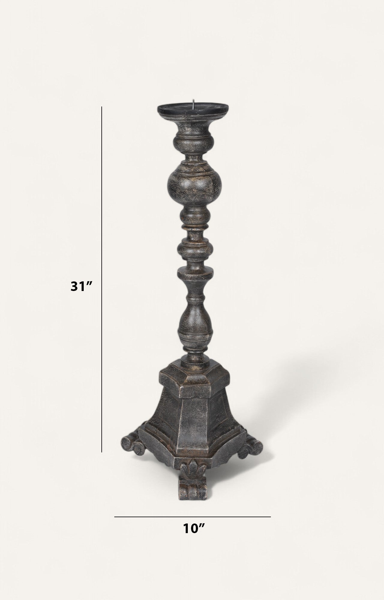 Antique Spindle Base Teak Floor Candle Stand