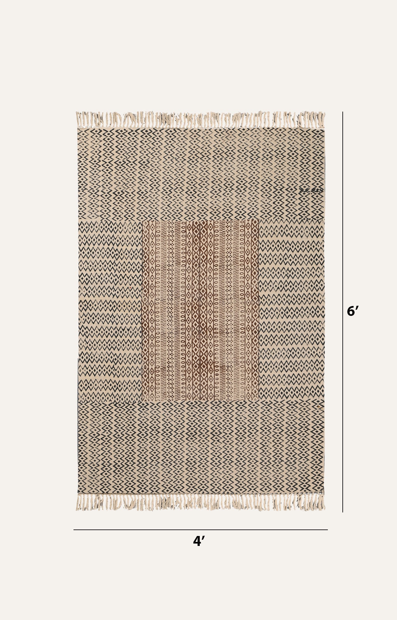 Tribal Panels Block-Printed Cotton Rug