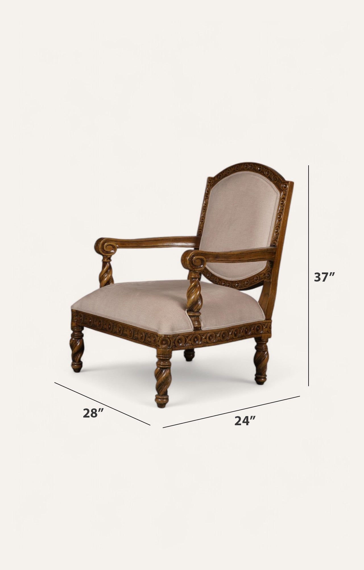 French Carved Armchair in Teak Finish
