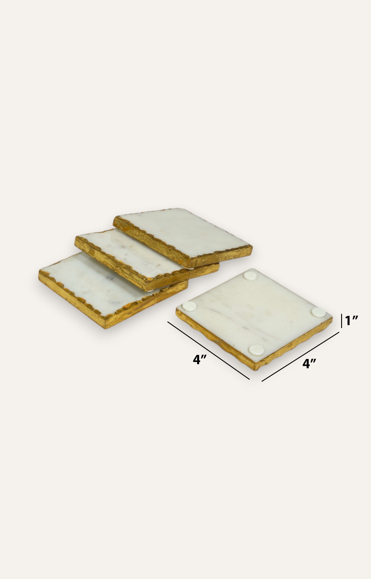 Square Marble Coasters with Golden Edges (Set of 4 pcs)