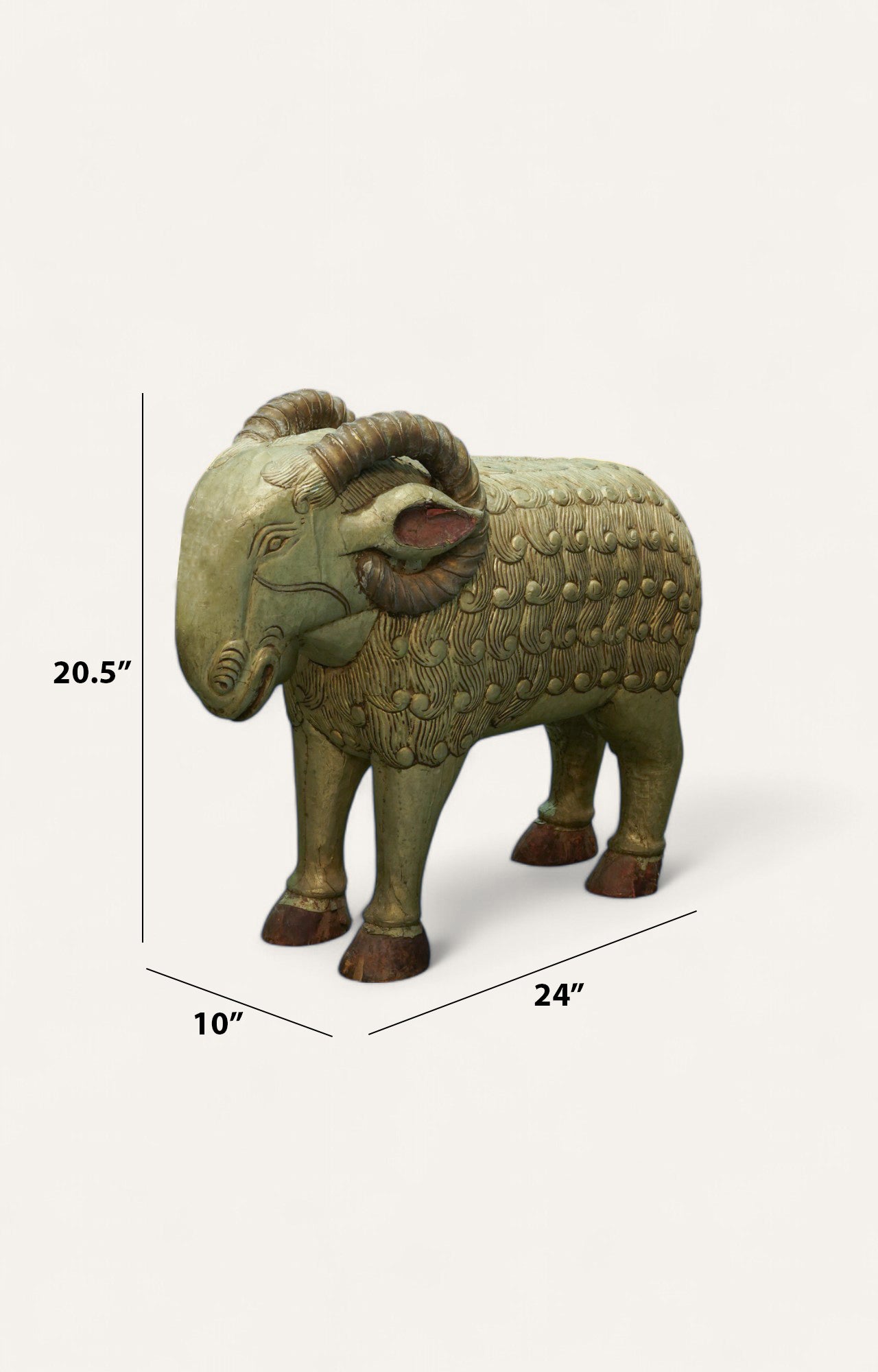 Hand Carved Ram Vintage Brass Statue
