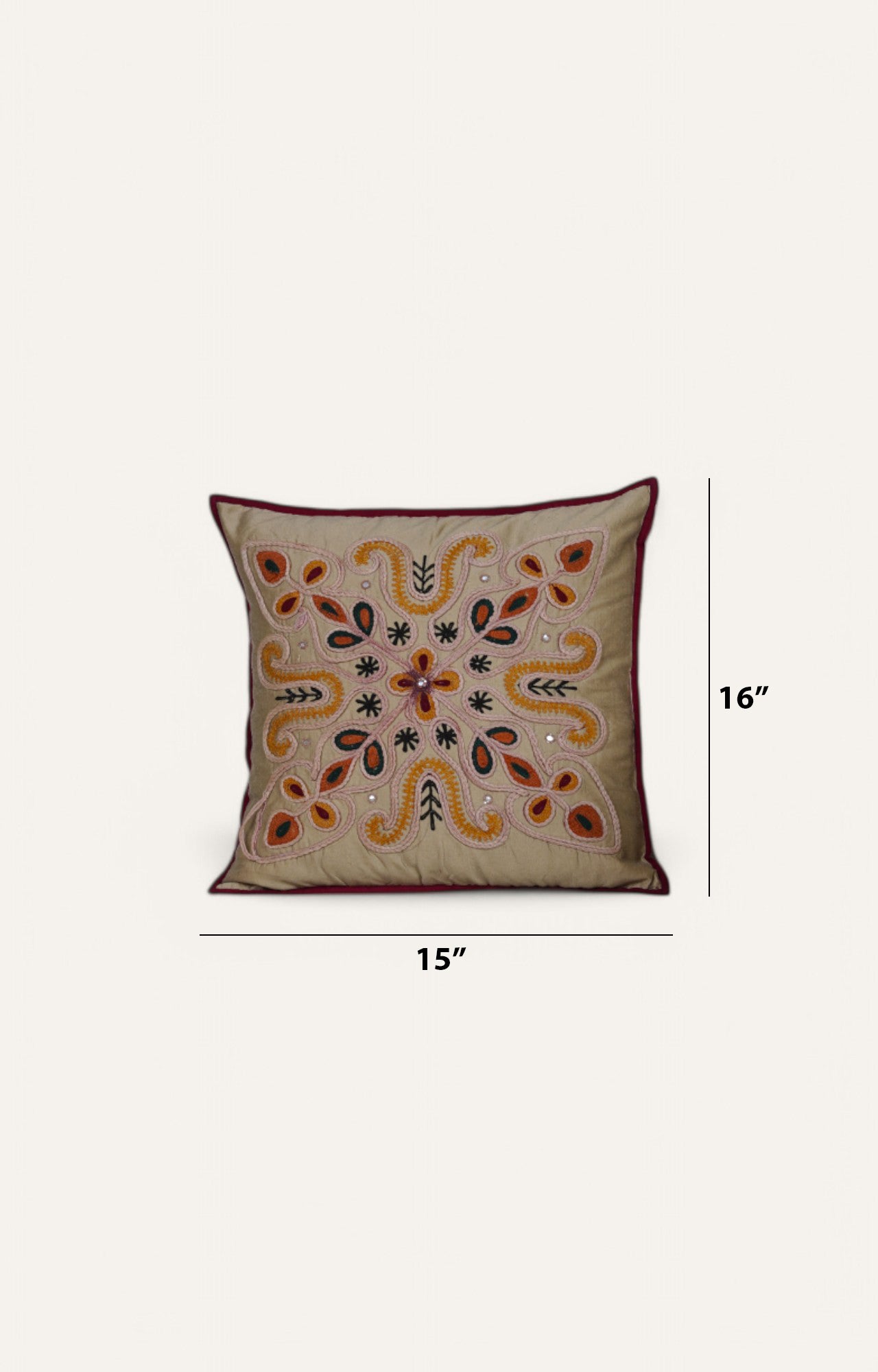 Rustic Floral Embroidered Cushion