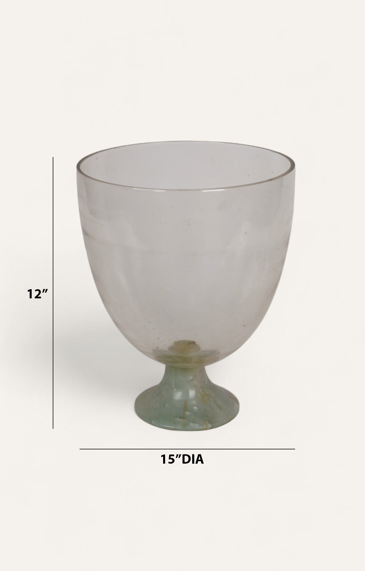 Handblown Footed Candle Stand or Vase with Greenish Quartz Base